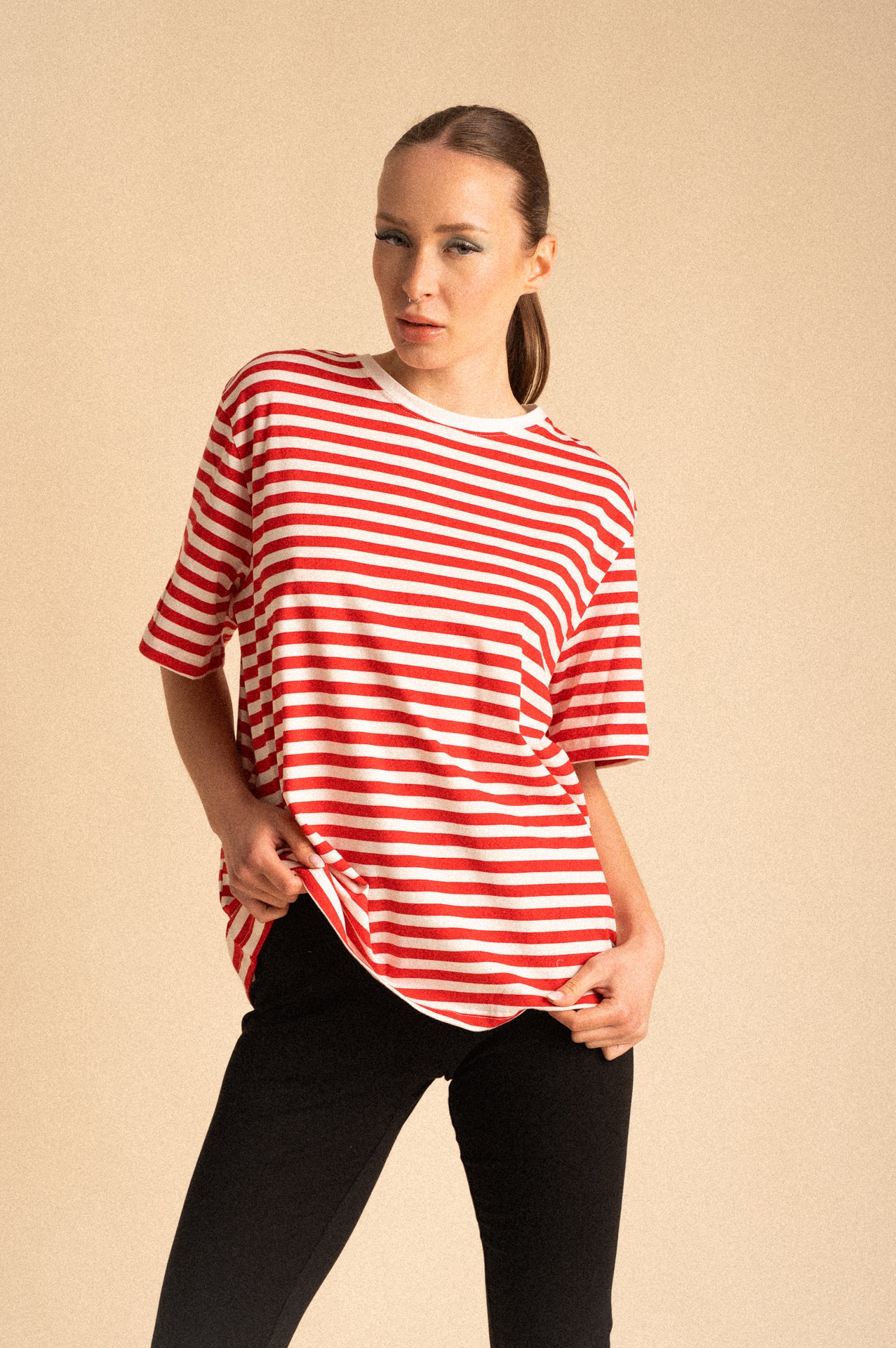 T-Shirt Breton Righe Rosso Corallo