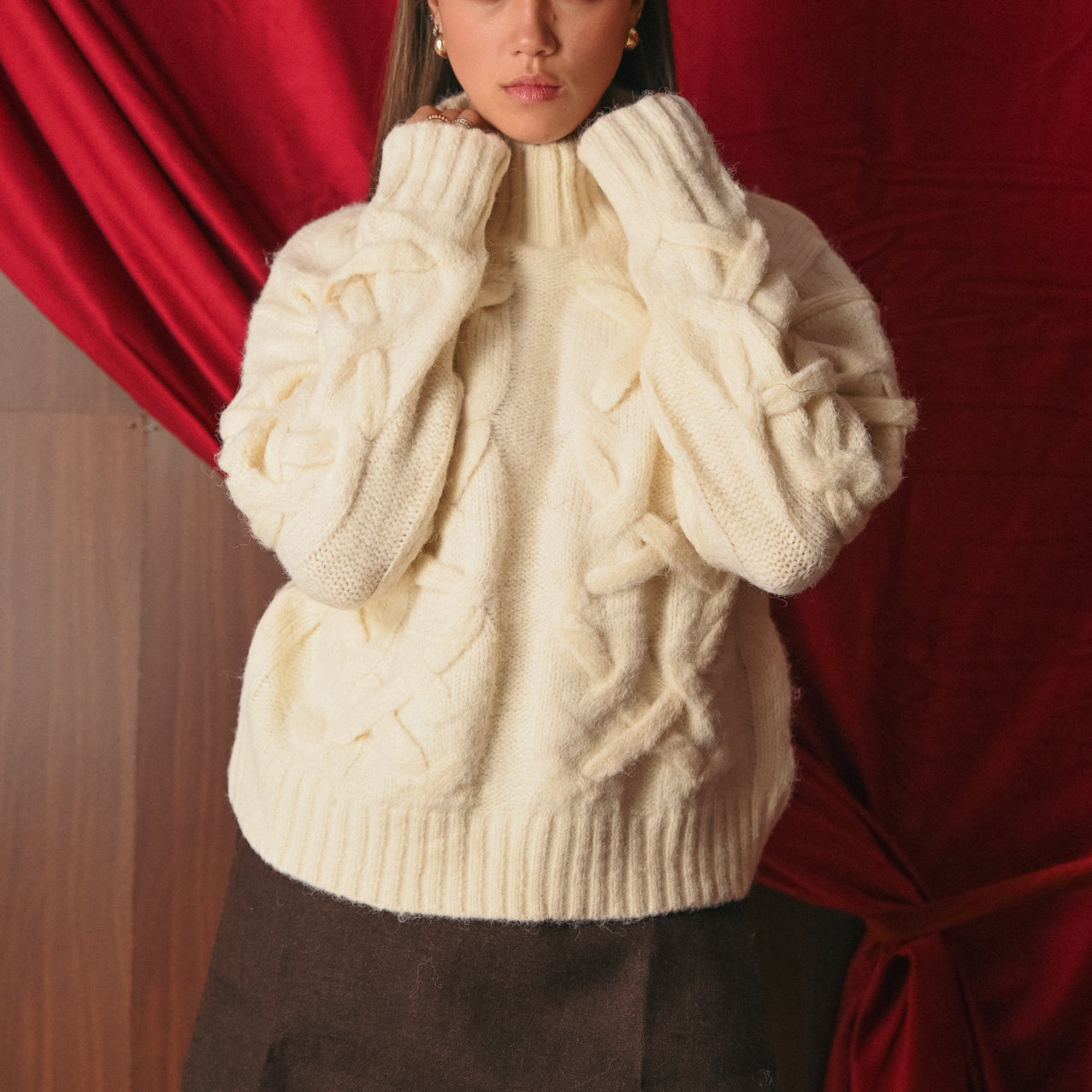 Maglioncione Donna Collo Alto Panna | Pullover a Trecce Caldo