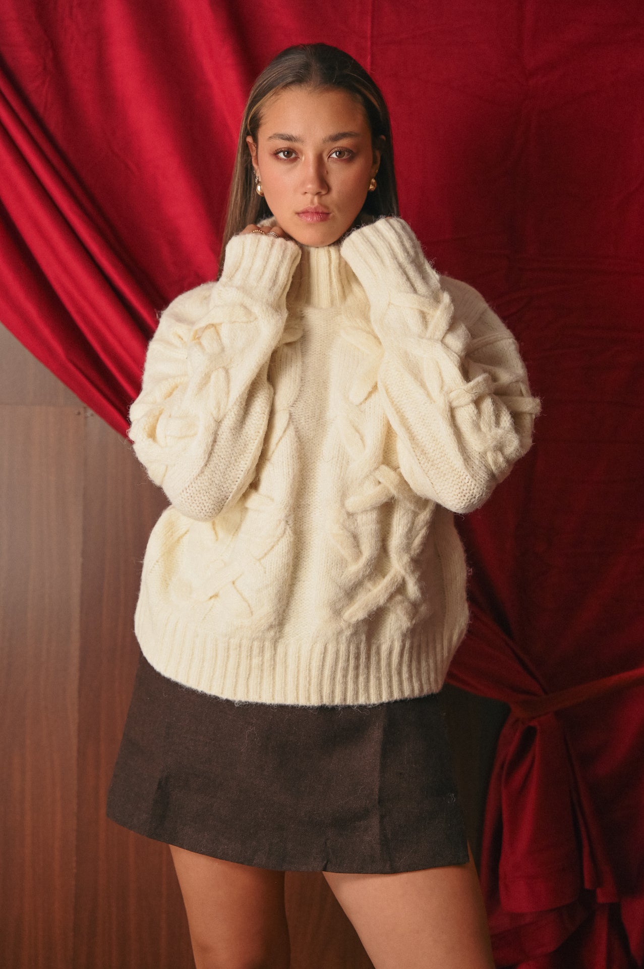 Maglioncione Donna Collo Alto Panna | Pullover a Trecce Caldo