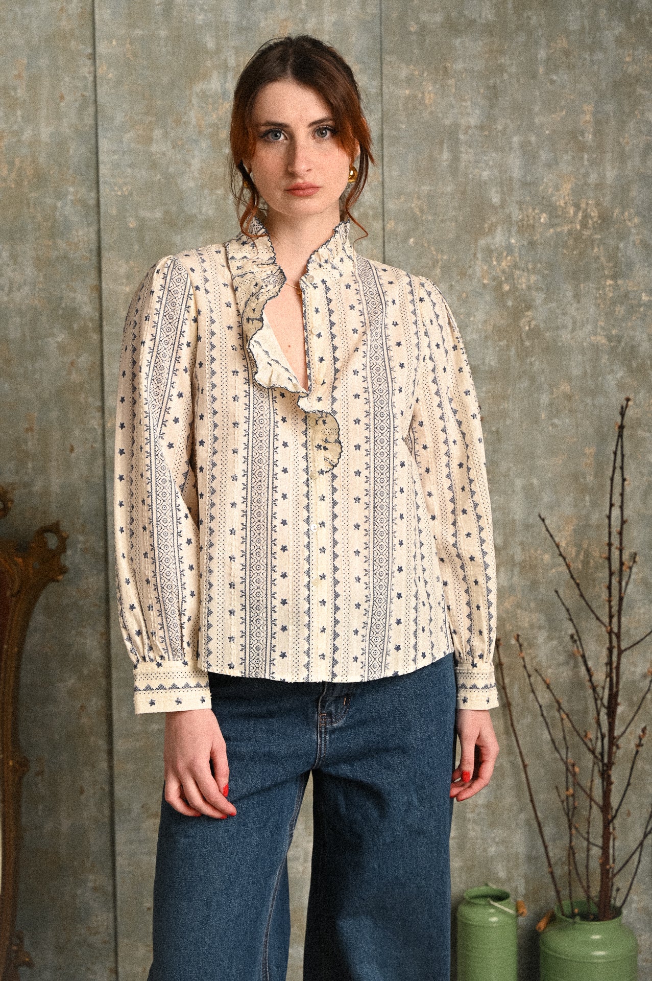 Camicia Lilla in cotone 100% con lavorazione jacquard e fantasia micro floreale