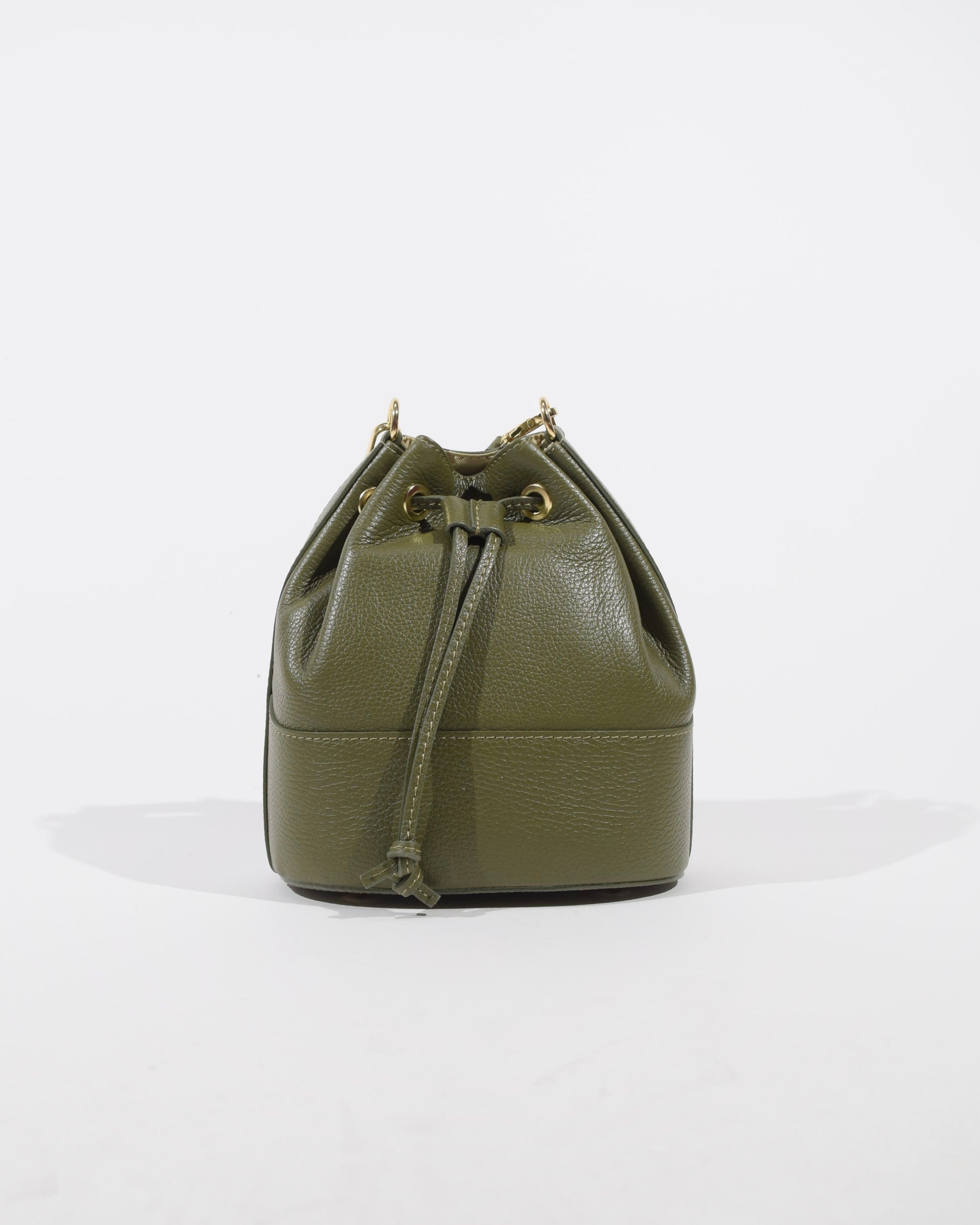 Khaki Leather Bucket Bag