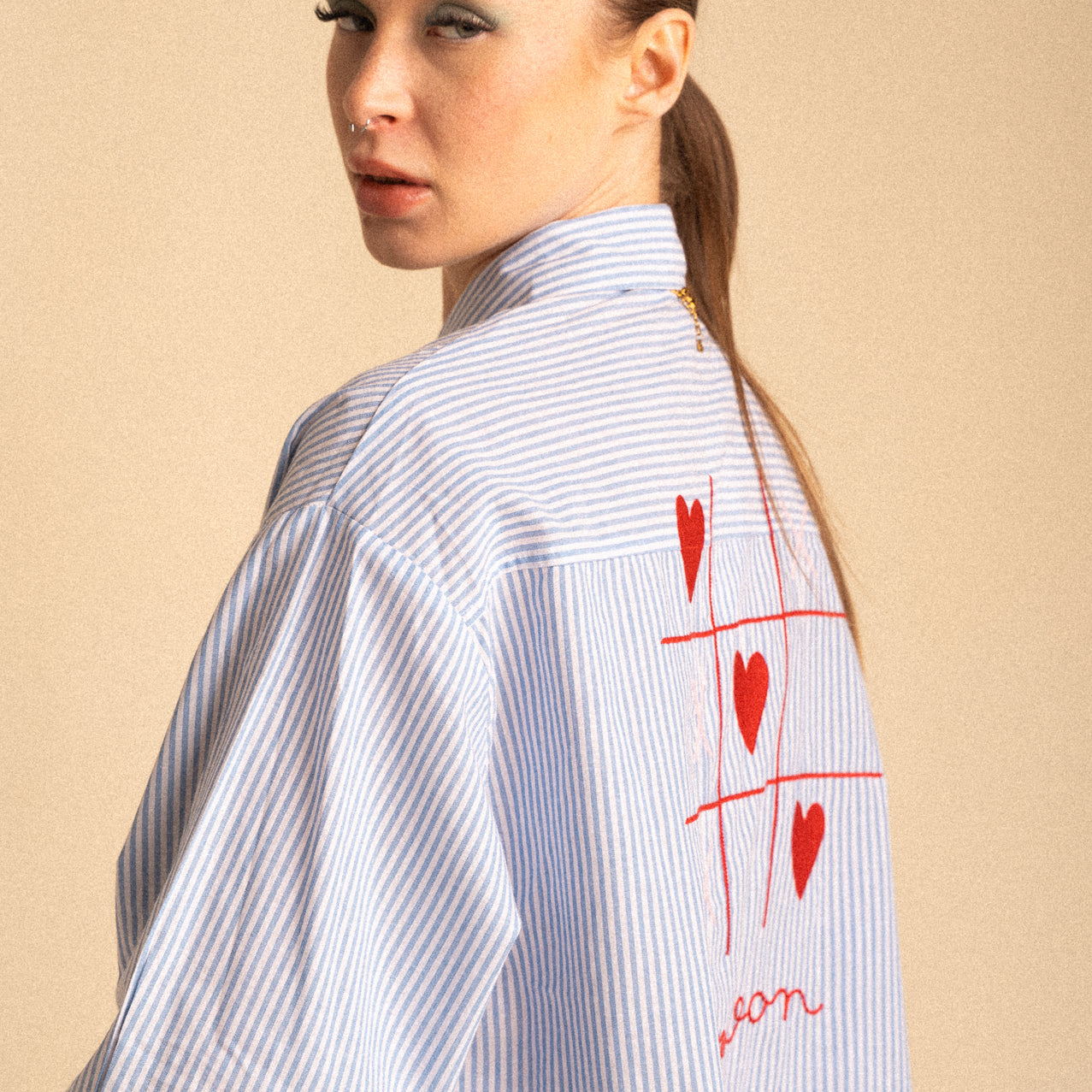 Camicia Brooklyn Love – Righe blue con Ricamo