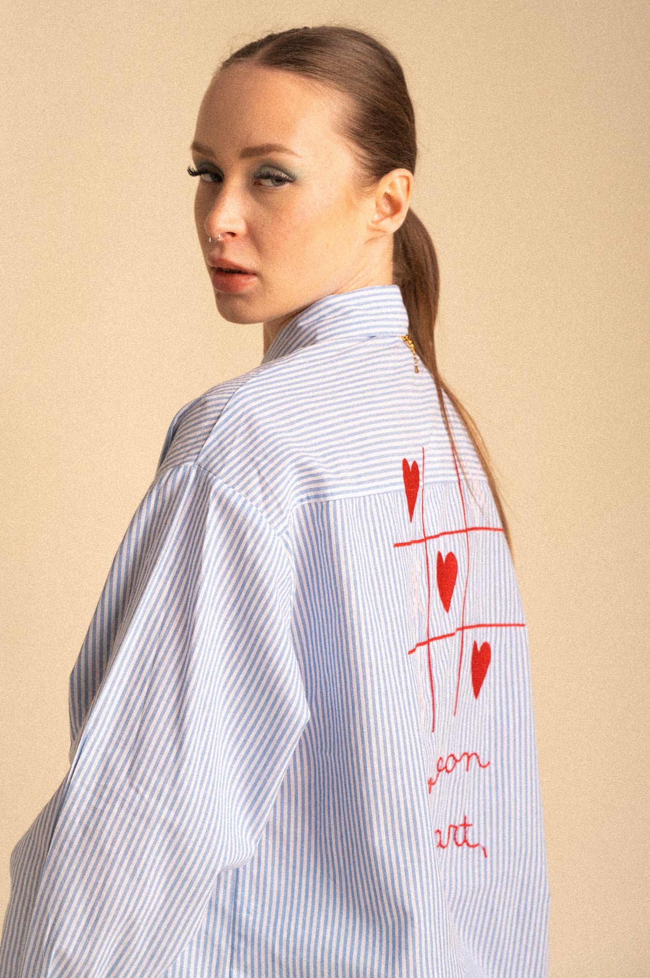 Camicia Brooklyn Love – Righe blue con Ricamo