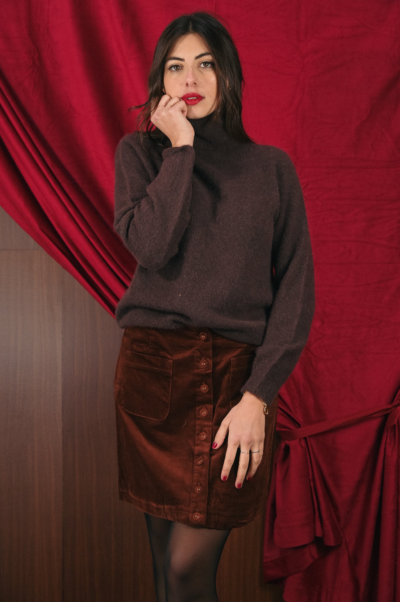 Maglione marrone collo alto donna Amelìe misto alpaca e lana | made in Italy