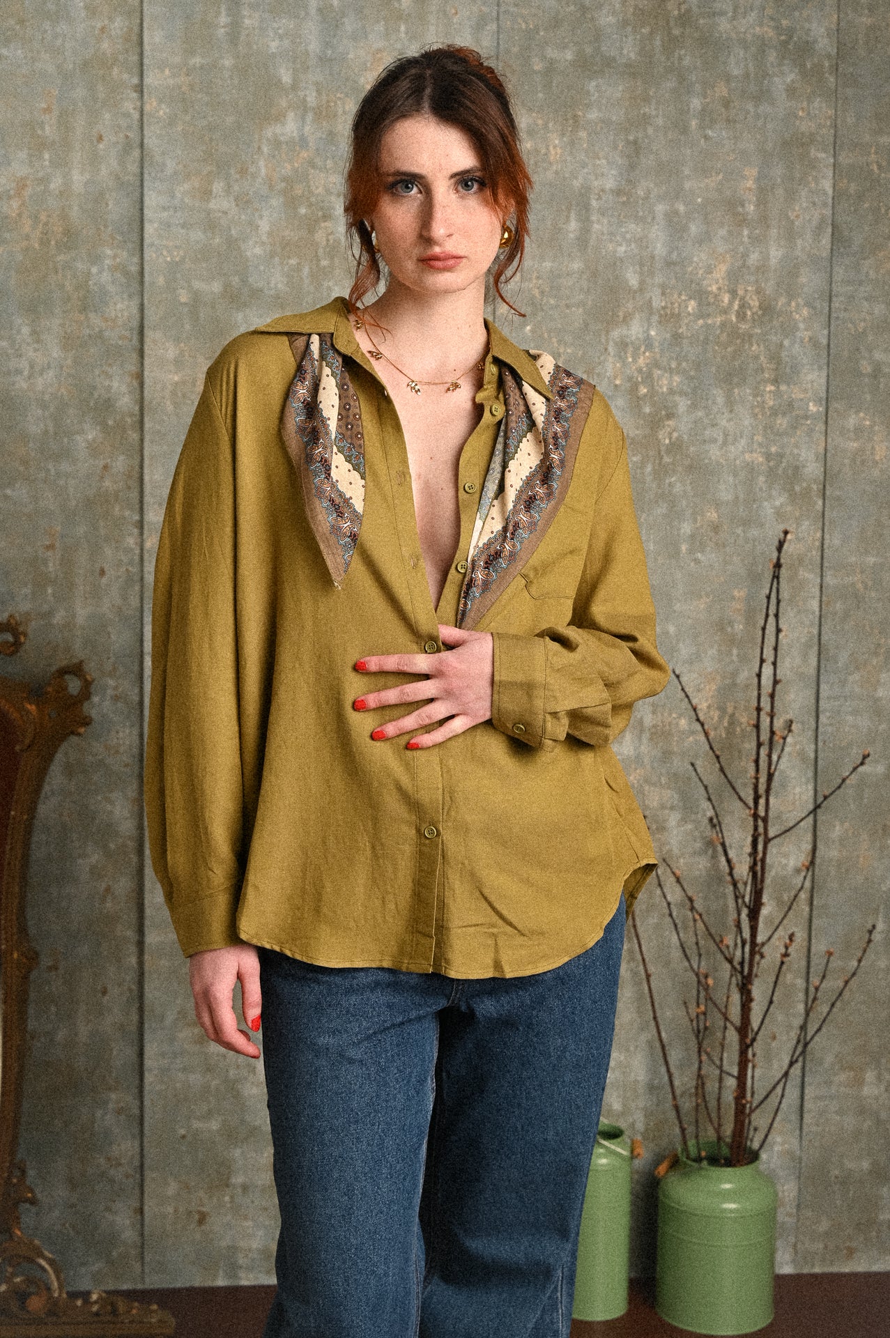 Camicia Fico con foulard – camicia donna in tencel e lino con tasca