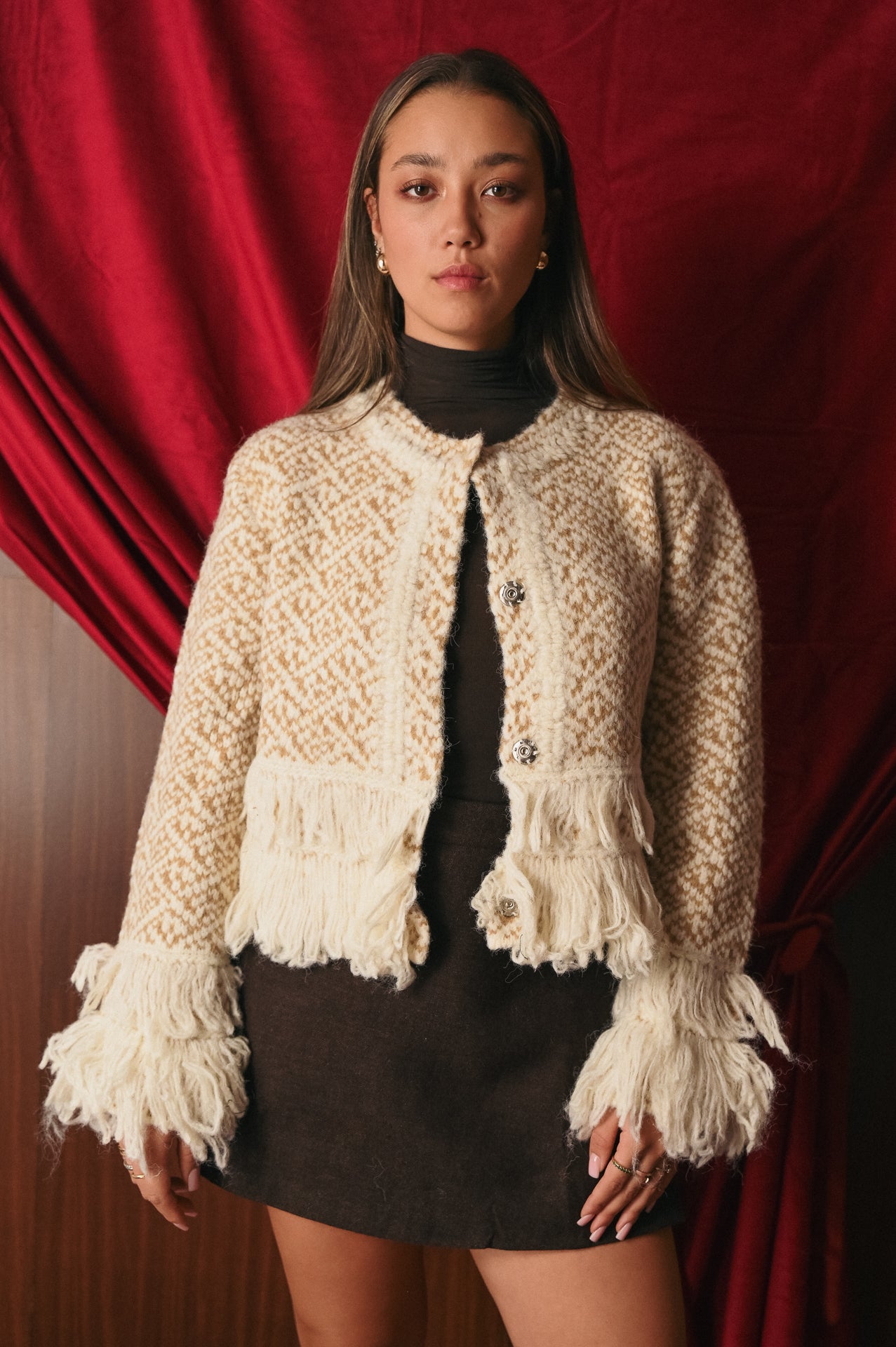 Cardigan Corto Donna Frange e Fantasia | Giacca Maglia Ispirazione Vintage