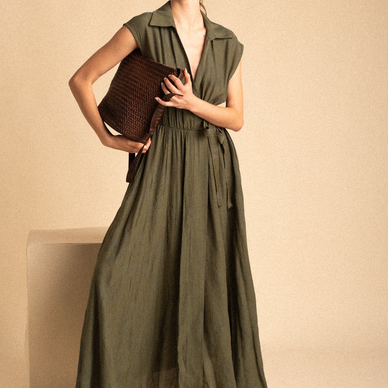 Abito Greenwich Verde Lungo con Nodo Regolabile