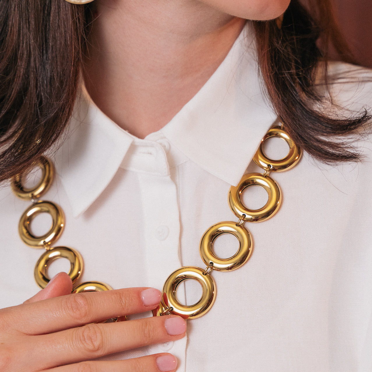 Collana Donna a Maglie Grandi in Acciaio Dorato | Gioiello Elegante Anelli Chunky