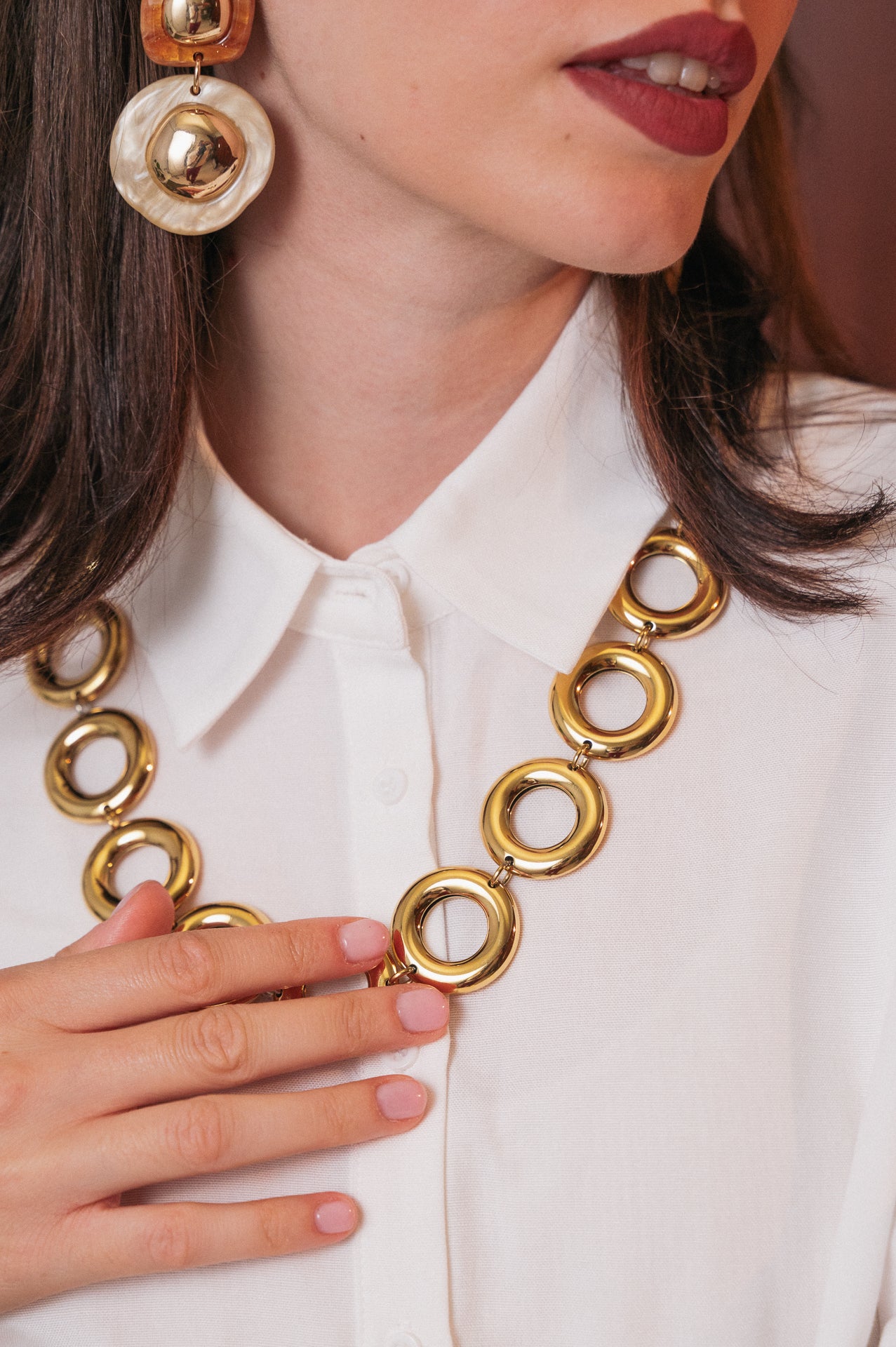 Collana Donna a Maglie Grandi in Acciaio Dorato | Gioiello Elegante Anelli Chunky