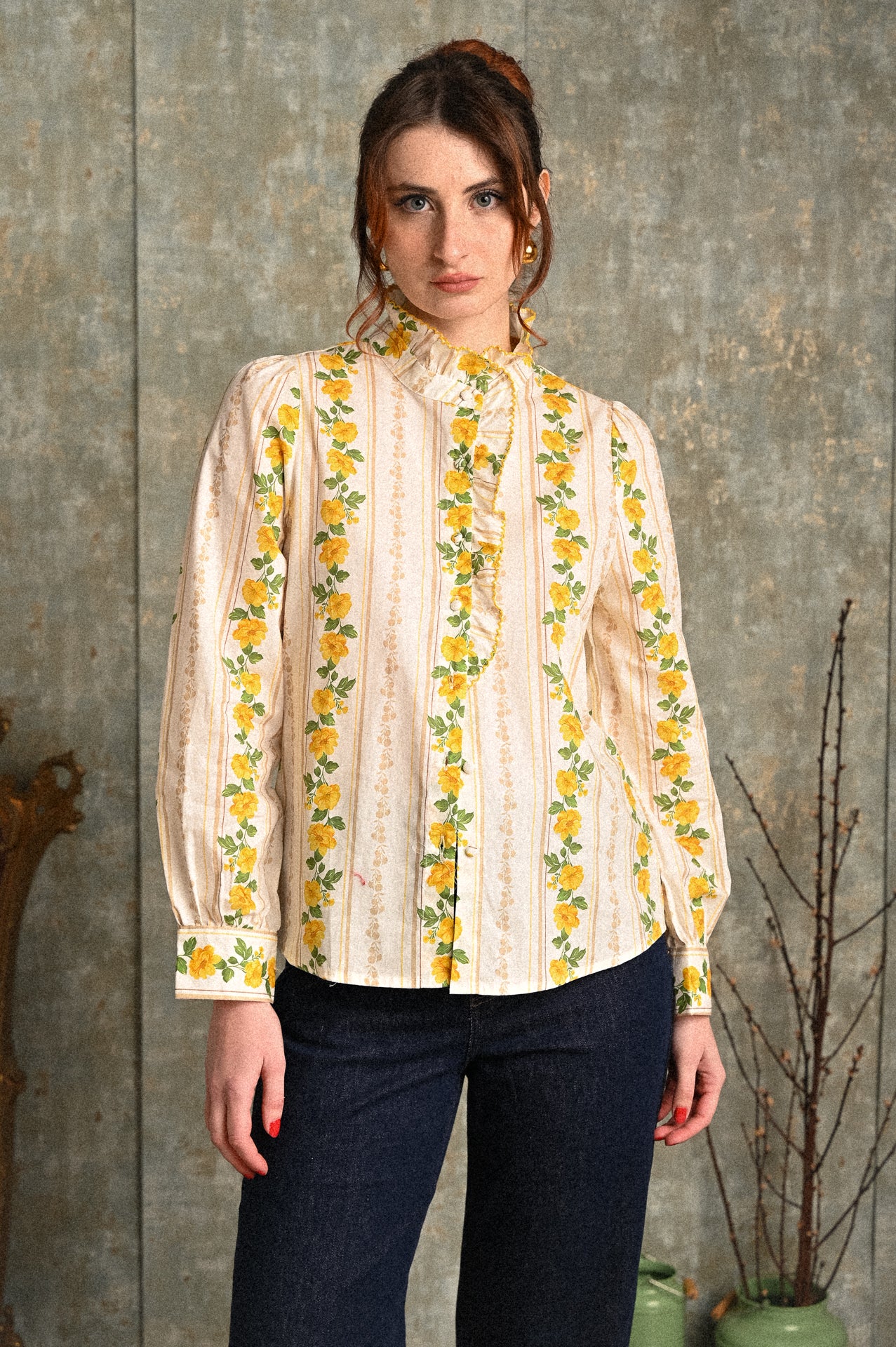Camicia donna Mimosa in cotone 100% a fiori gialli