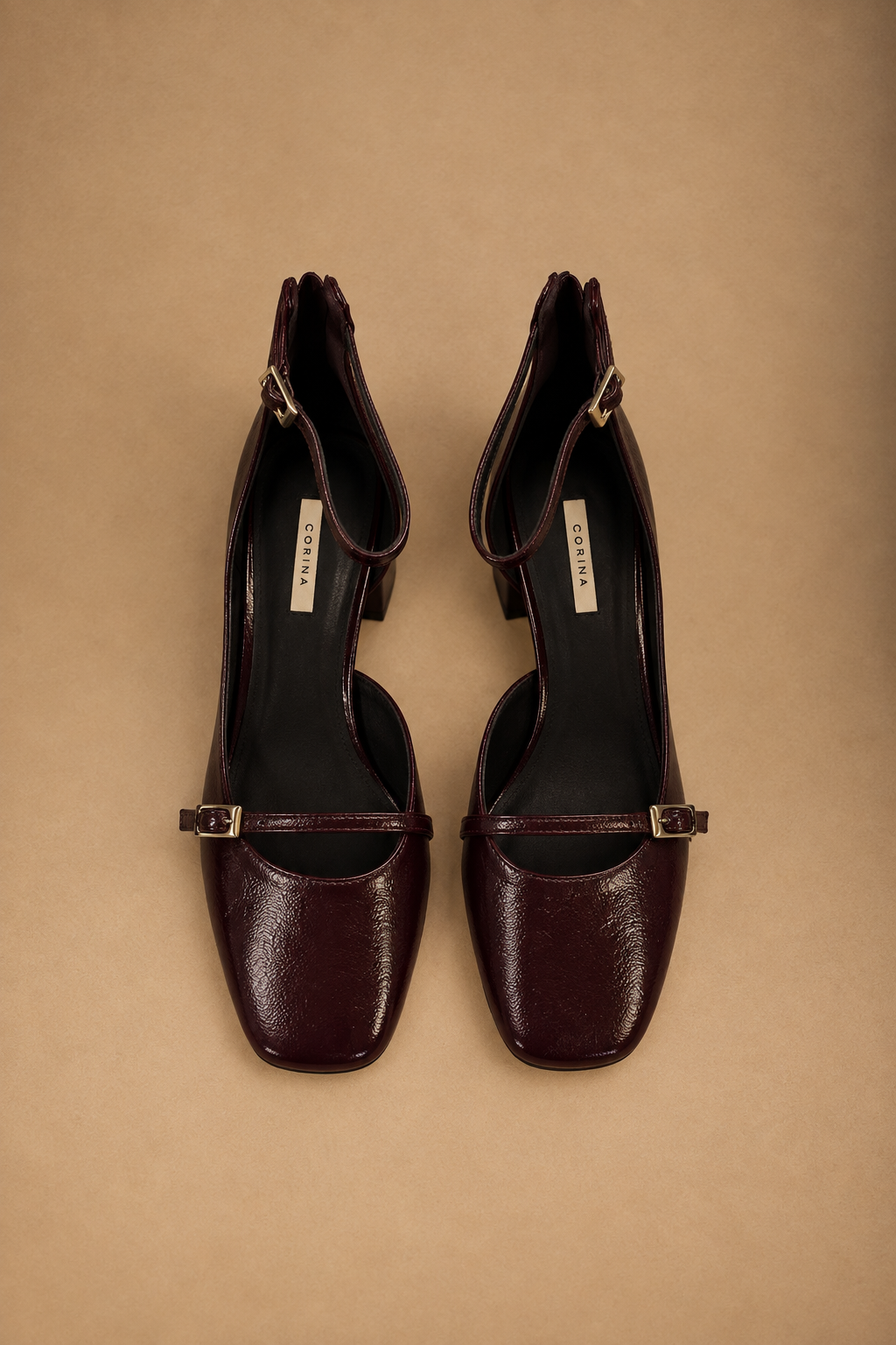 Décolleté Mary Jane Donna Wine Red in Effetto Pelle con Doppio Cinturino e Tacco a Blocco