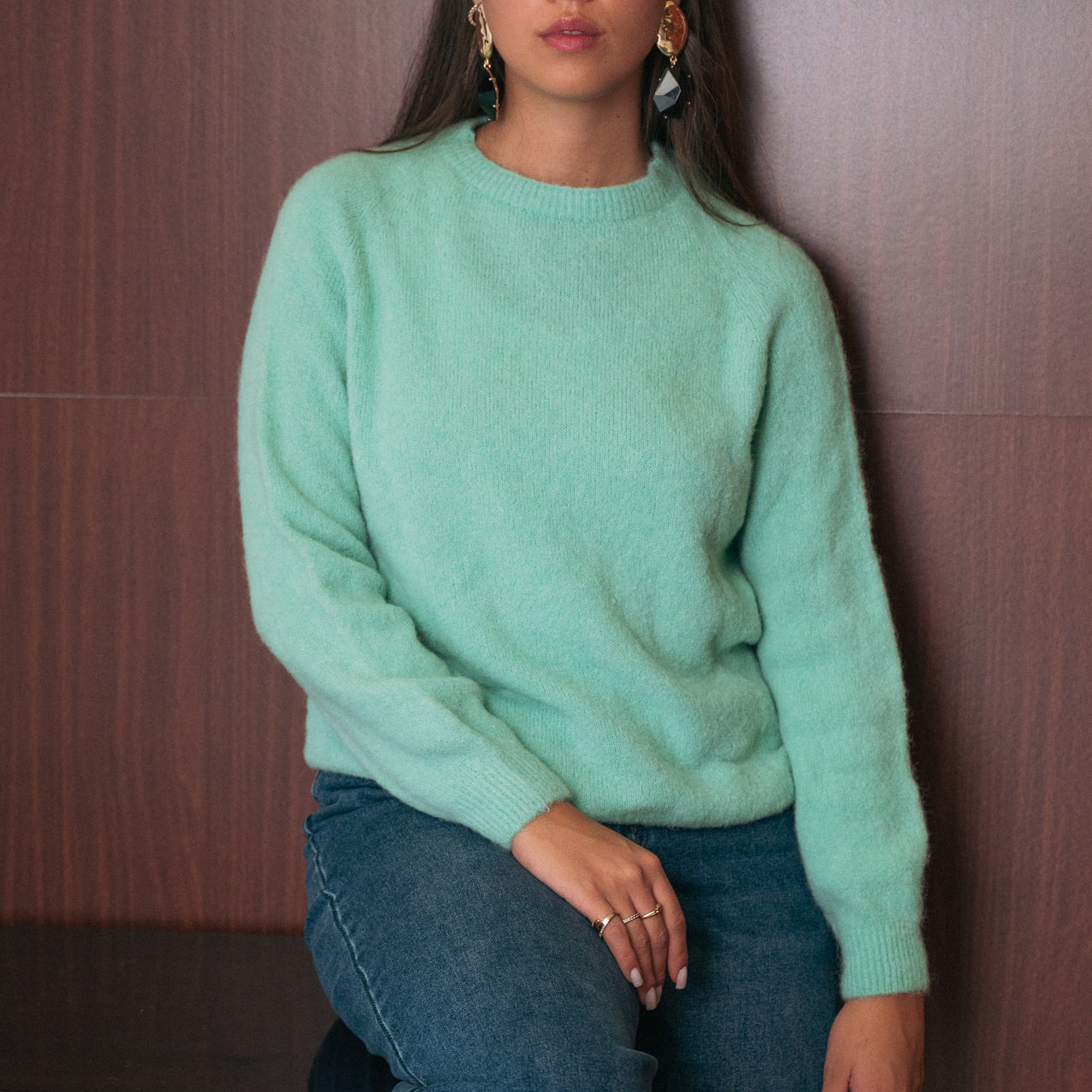 Maglione verde acqua donna Amelìe misto alpaca e lana | made in Italy