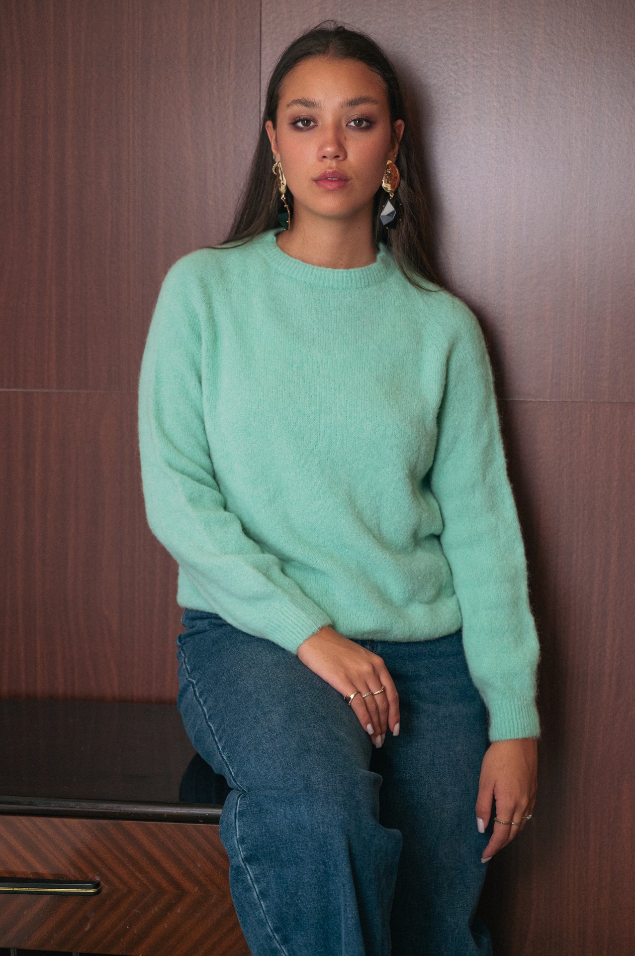 Maglione verde acqua donna Amelìe misto alpaca e lana | made in Italy