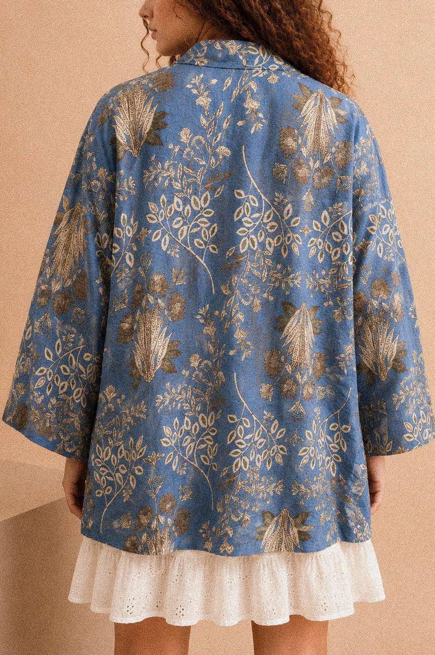 Kimono Floral Blu Polvere