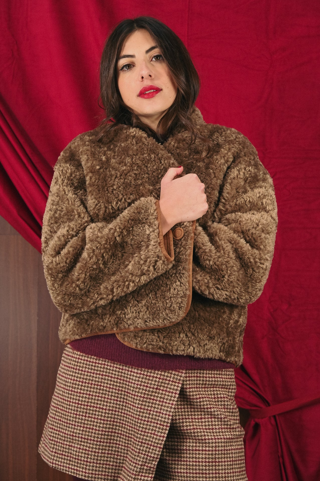 Giaccone Donna Double-Face Camoscio e Pelliccia Finta