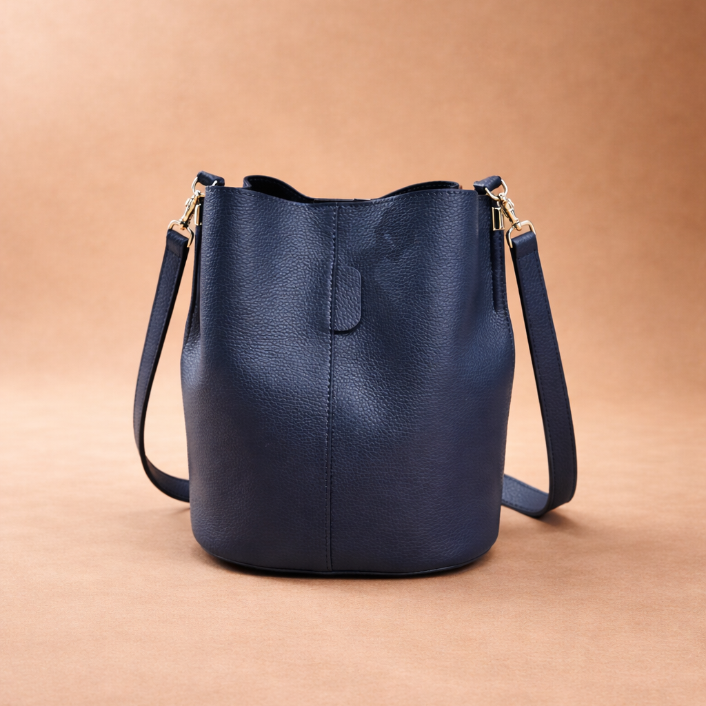 Borsa Secchiello Amelia Donna in Vera Pelle Blu Notte