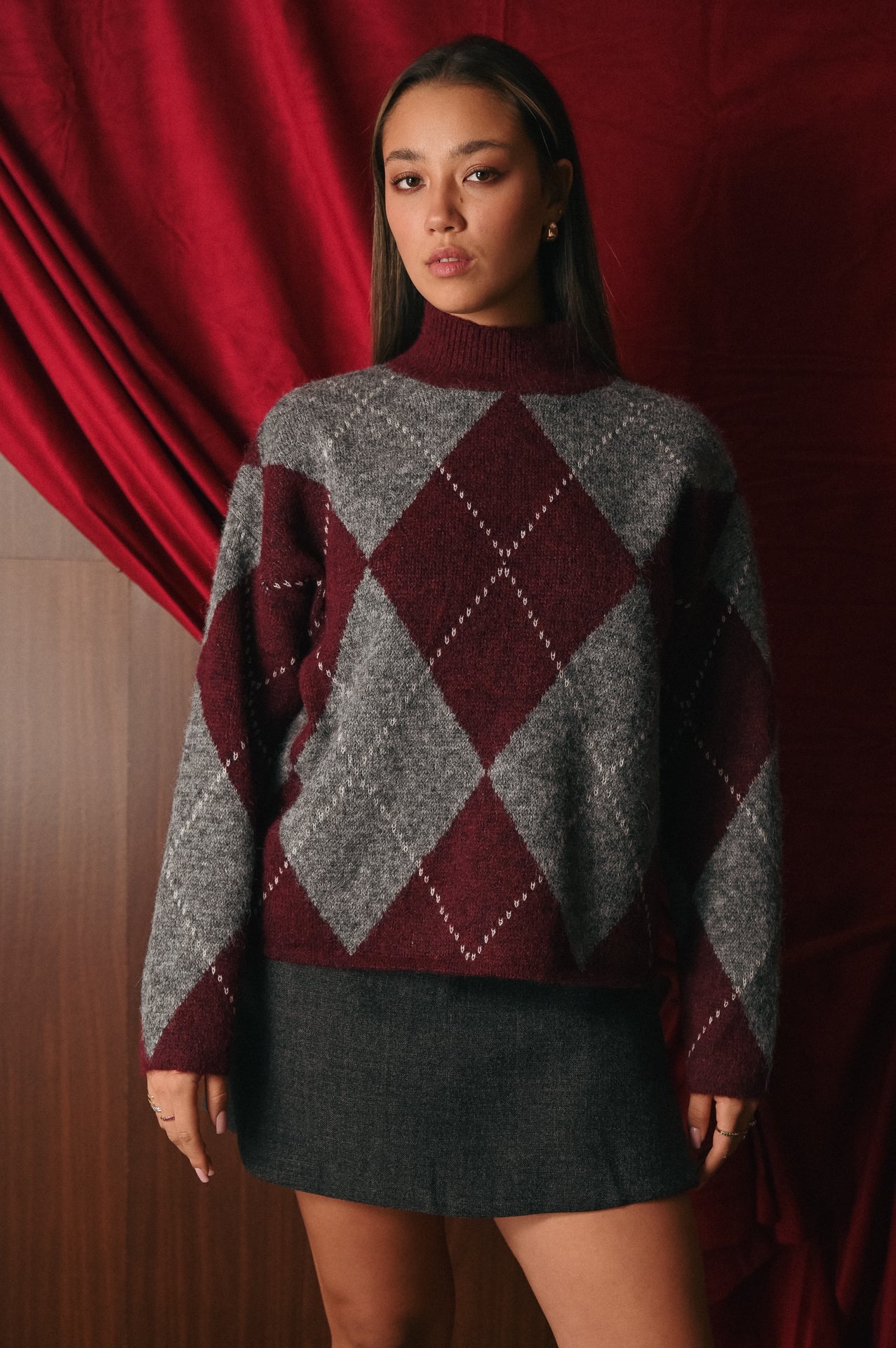 Maglione Donna Collo Alto Fantasia a rombi