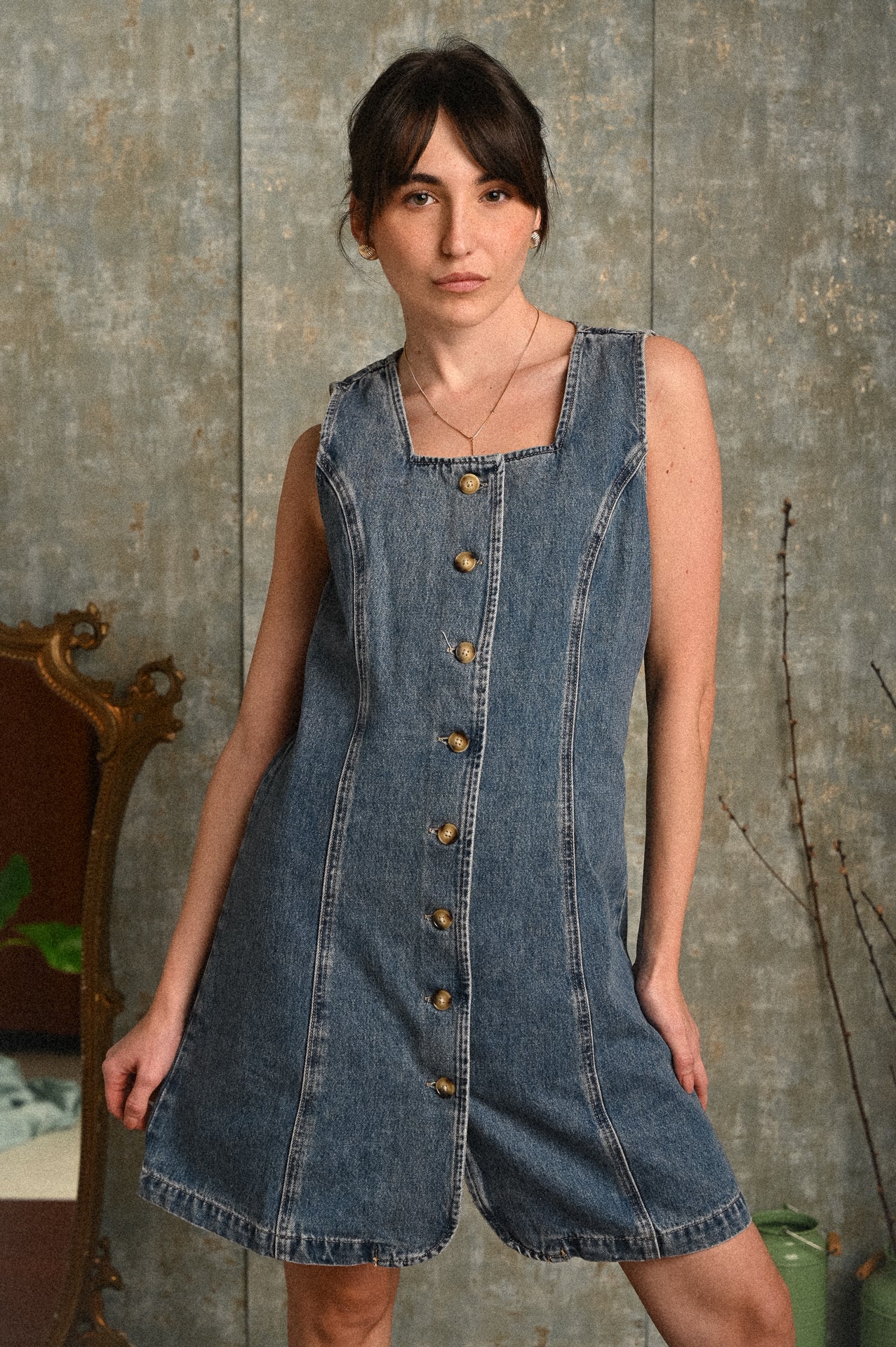 Abito denim donna Oleandro con bottoni frontali – vestito corto sagomato