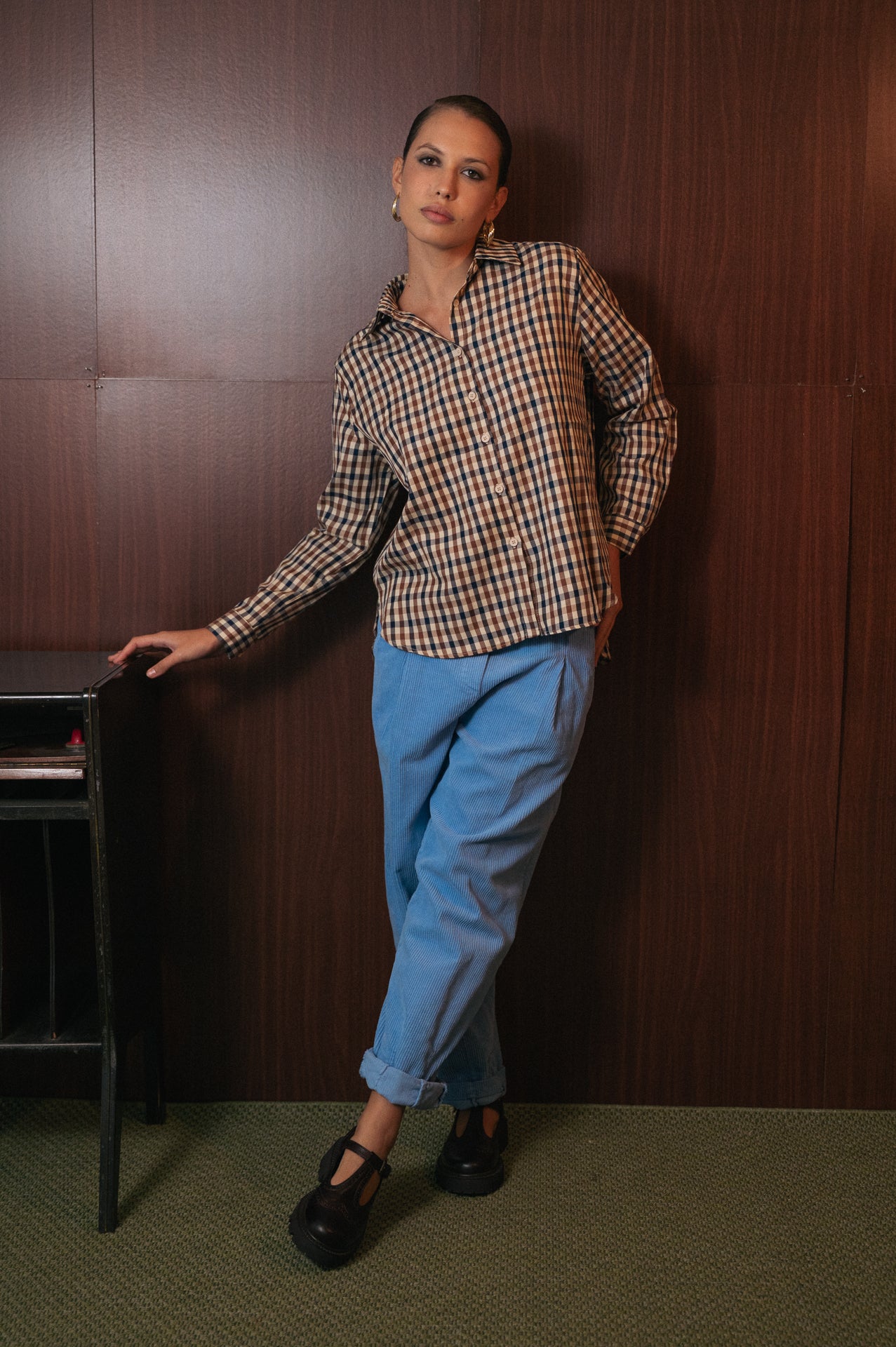 Camicia Donna a Quadretti Vichy Marrone