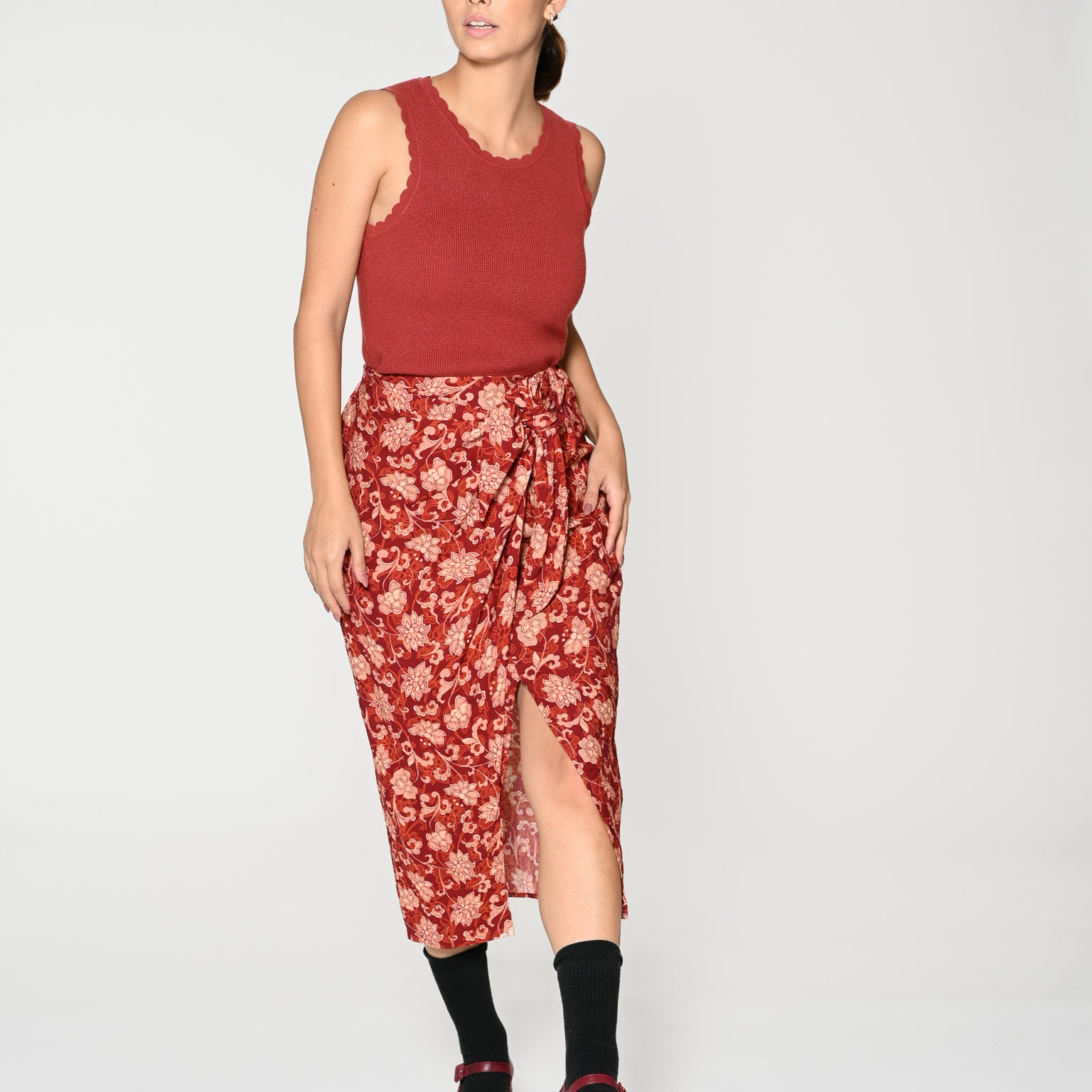 Patterned midi skirt