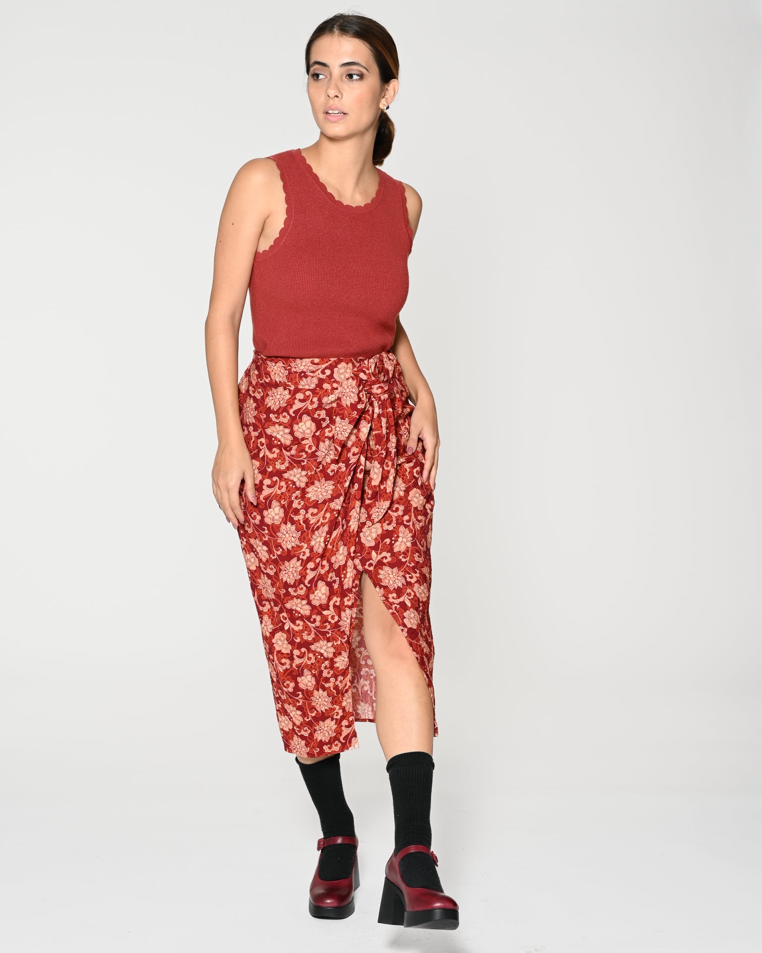 Patterned midi skirt