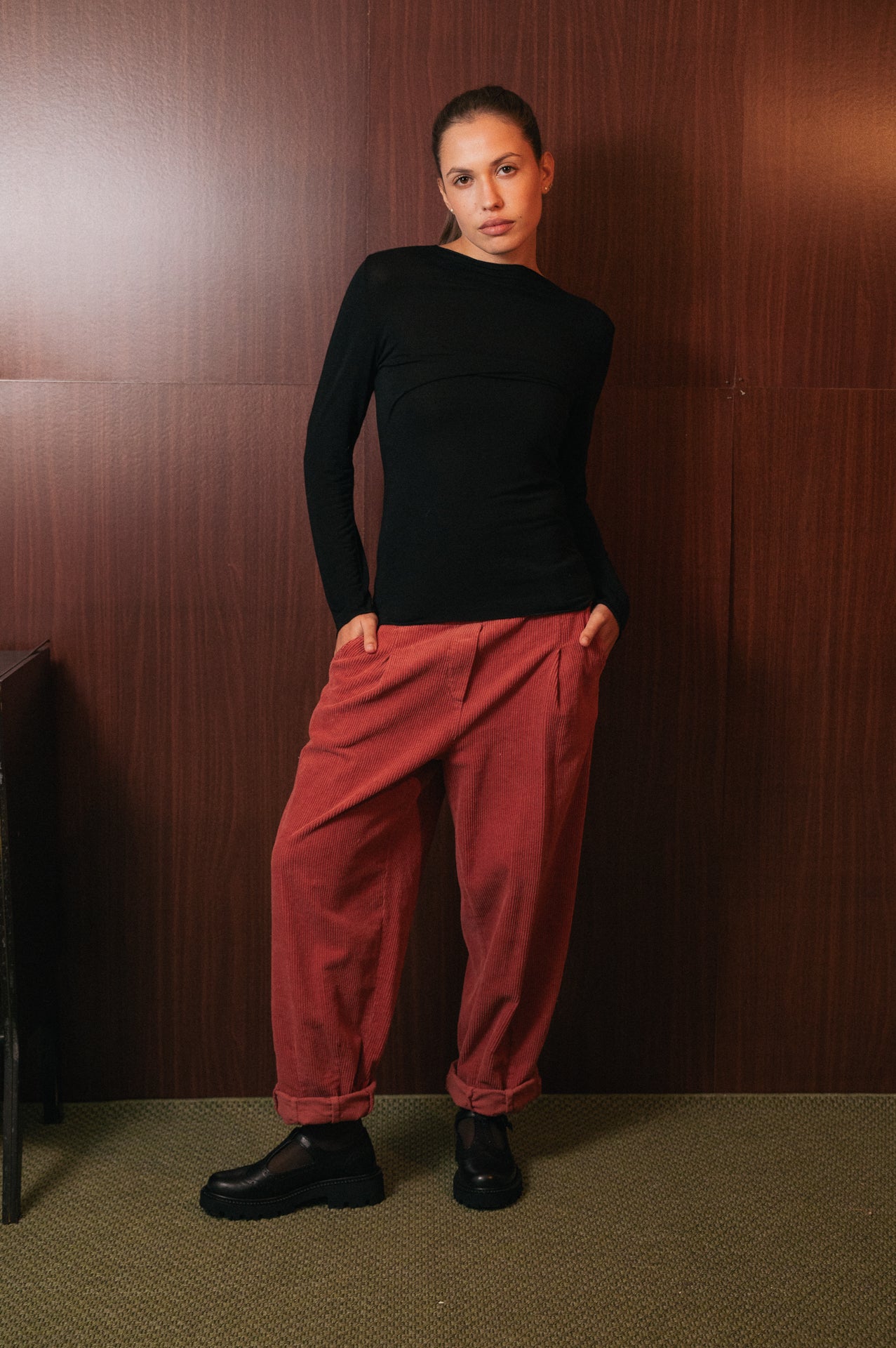 Pantaloni Velluto a Coste Relaxed Fit rosa salmone - Vita Elastica