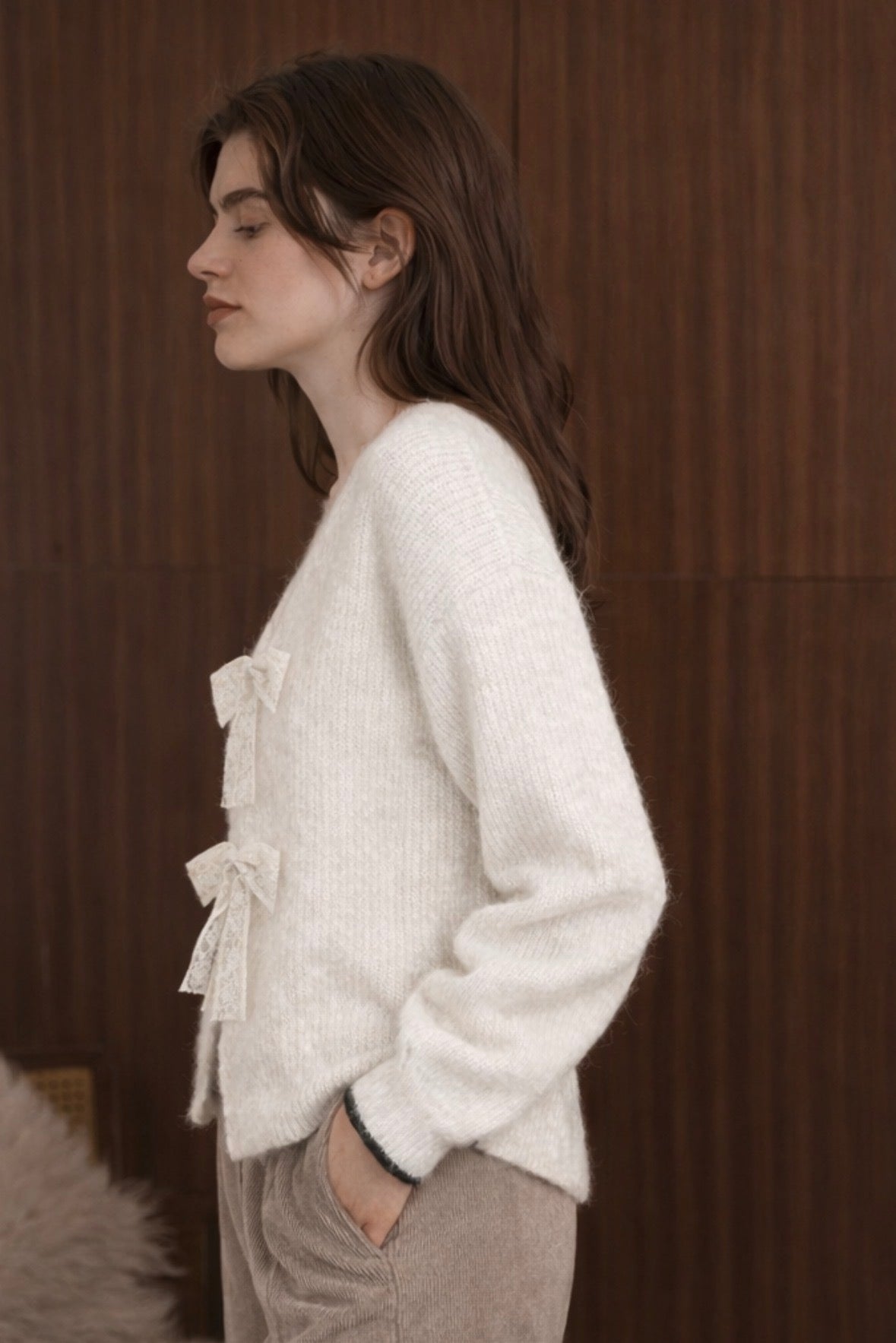 Maglione Double-Way bianco con Fiocchi in Pizzo | Pullover Lana e Mohair