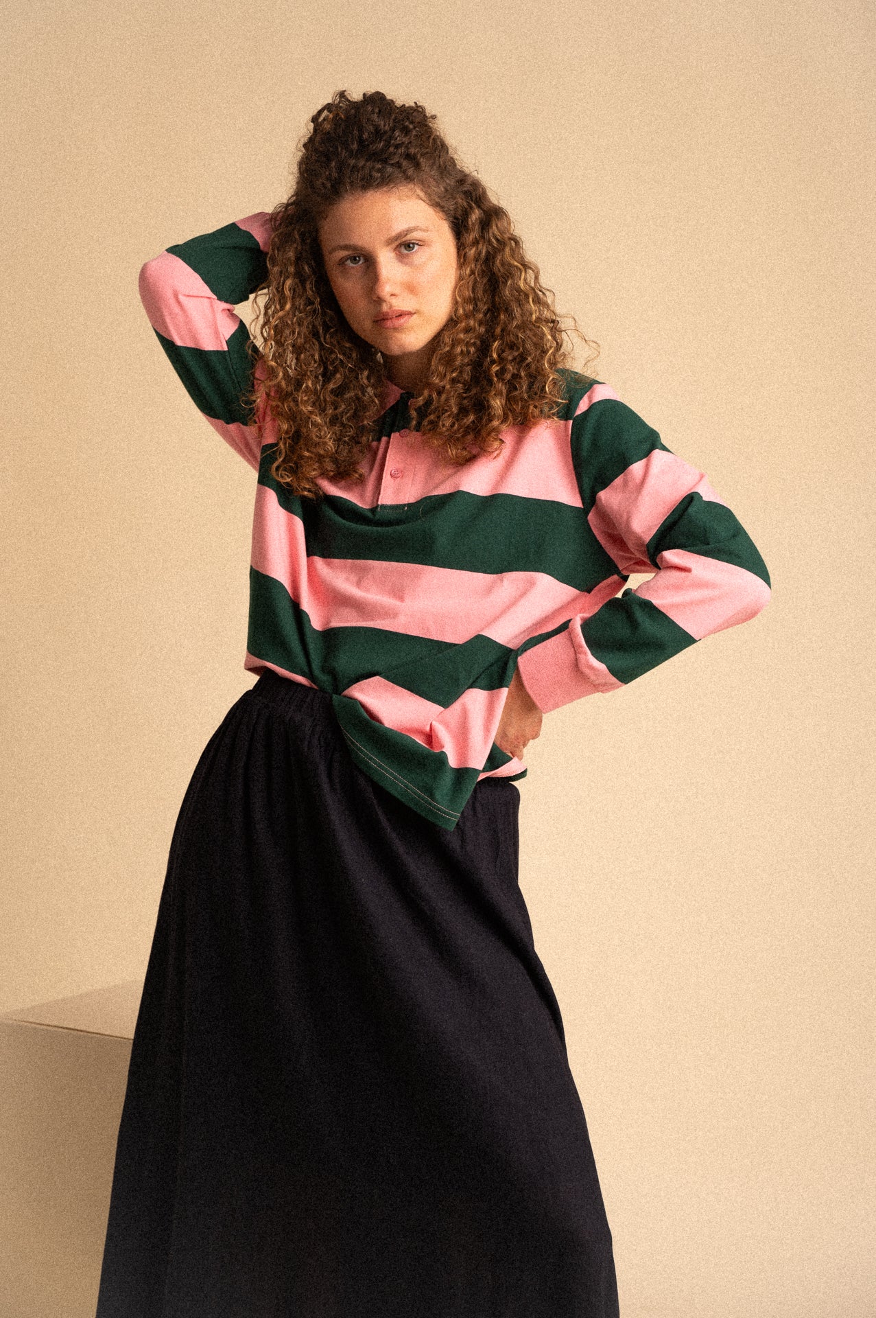 Polo Daphne a Righe Rosa e verde