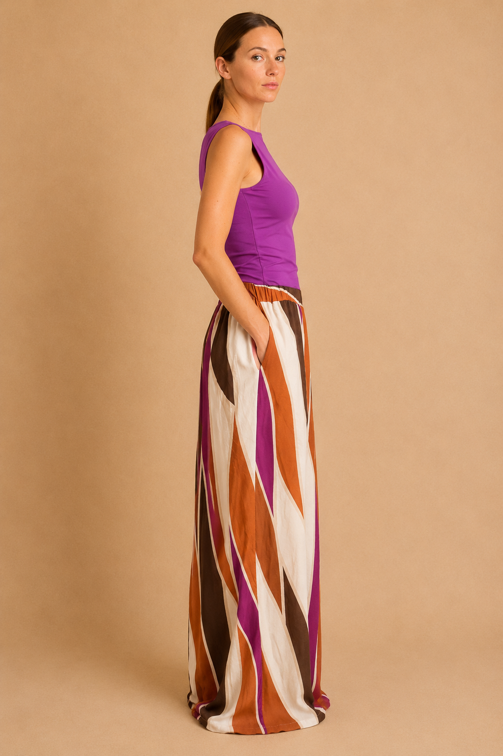 Pantalone Palazzo Donna Sahara Waves Fantasia Multicolor