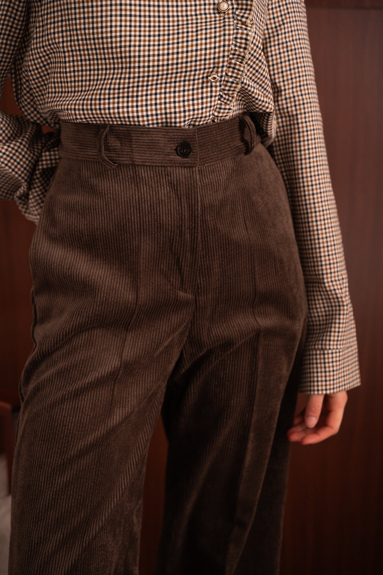 Blusa Donna Principe di Galles Tortora con Abbottonatura Laterale