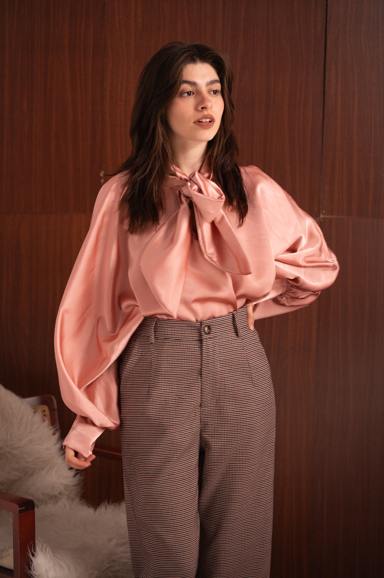 Pantalone Pied de Poule Bordeaux e Blu a Vita Elasticizzata