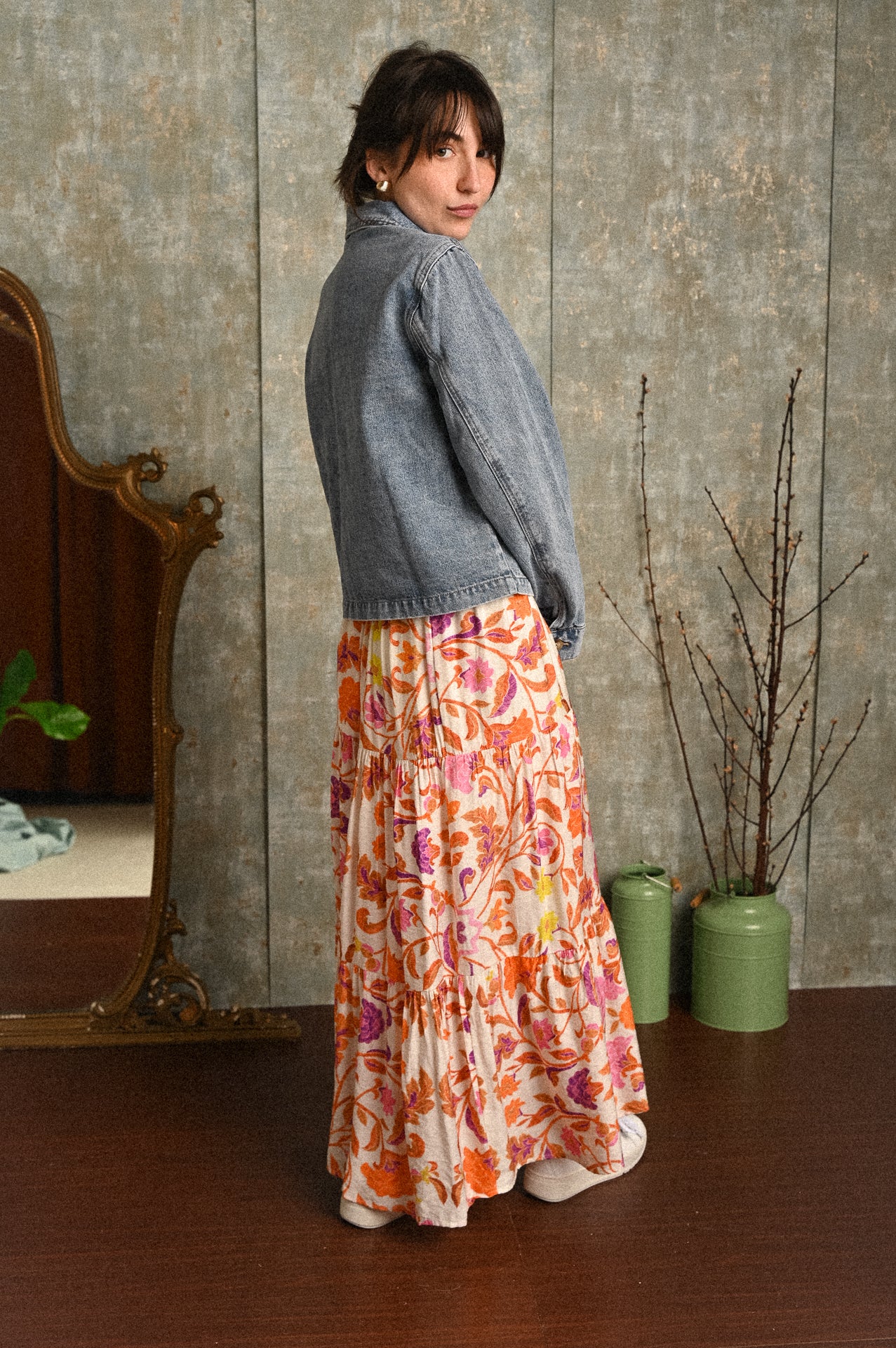 Gonna Lunga Donna Fantasia Floreale Arabesque – Balze con Elastico