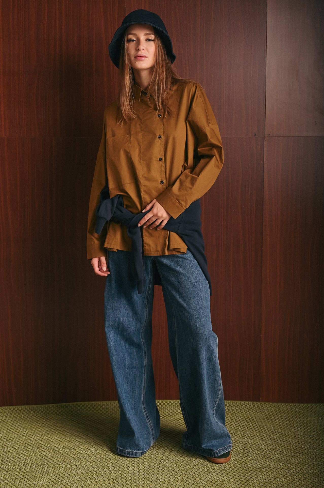 Camicia oversize in cotone color senape