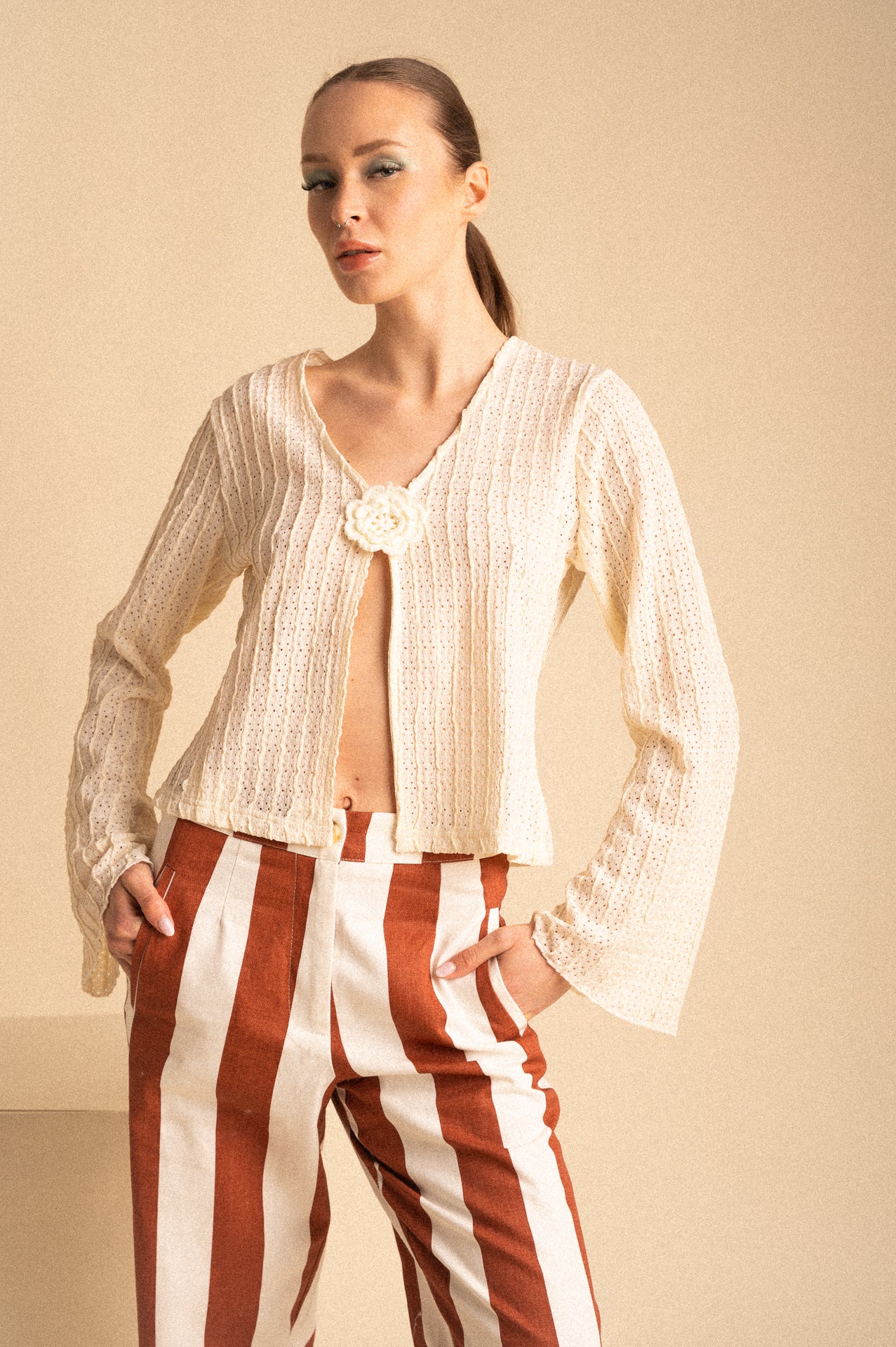 Pantalone Wide Leg a Riga Bengalina