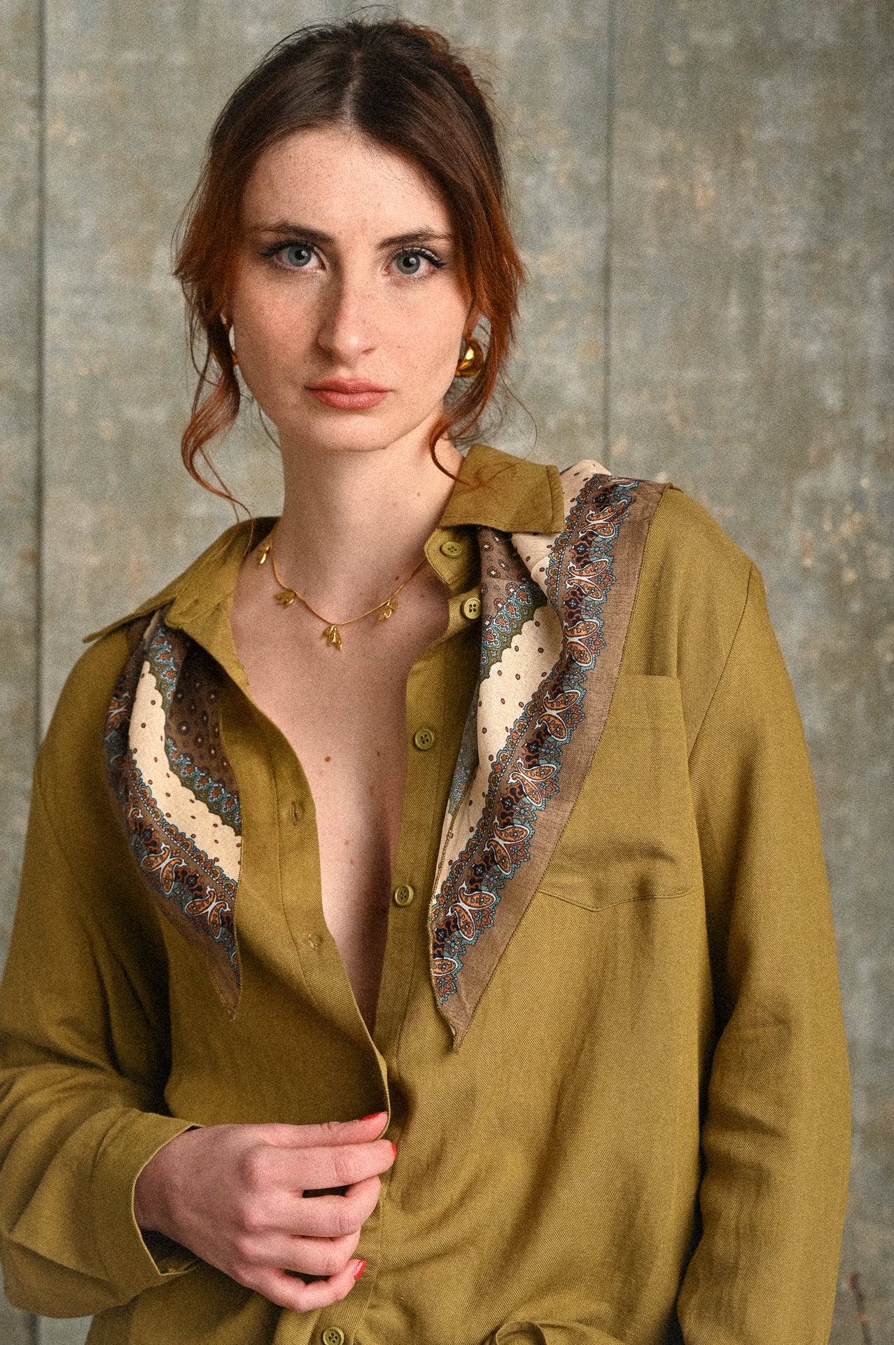 Camicia Fico con foulard – camicia donna in tencel e lino con tasca