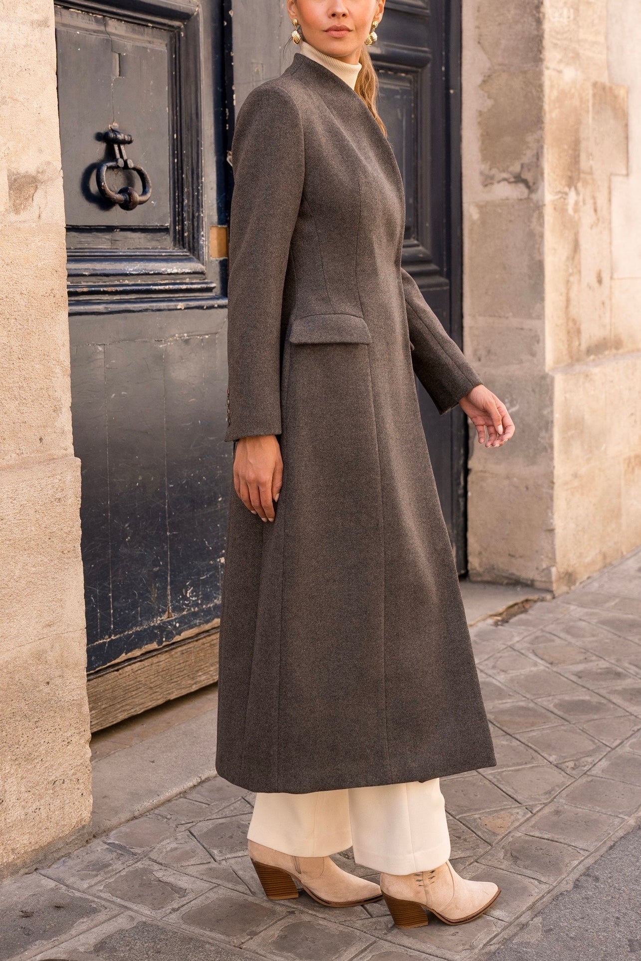 Cappotto Lungo Donna in Lana | Collo Coreano