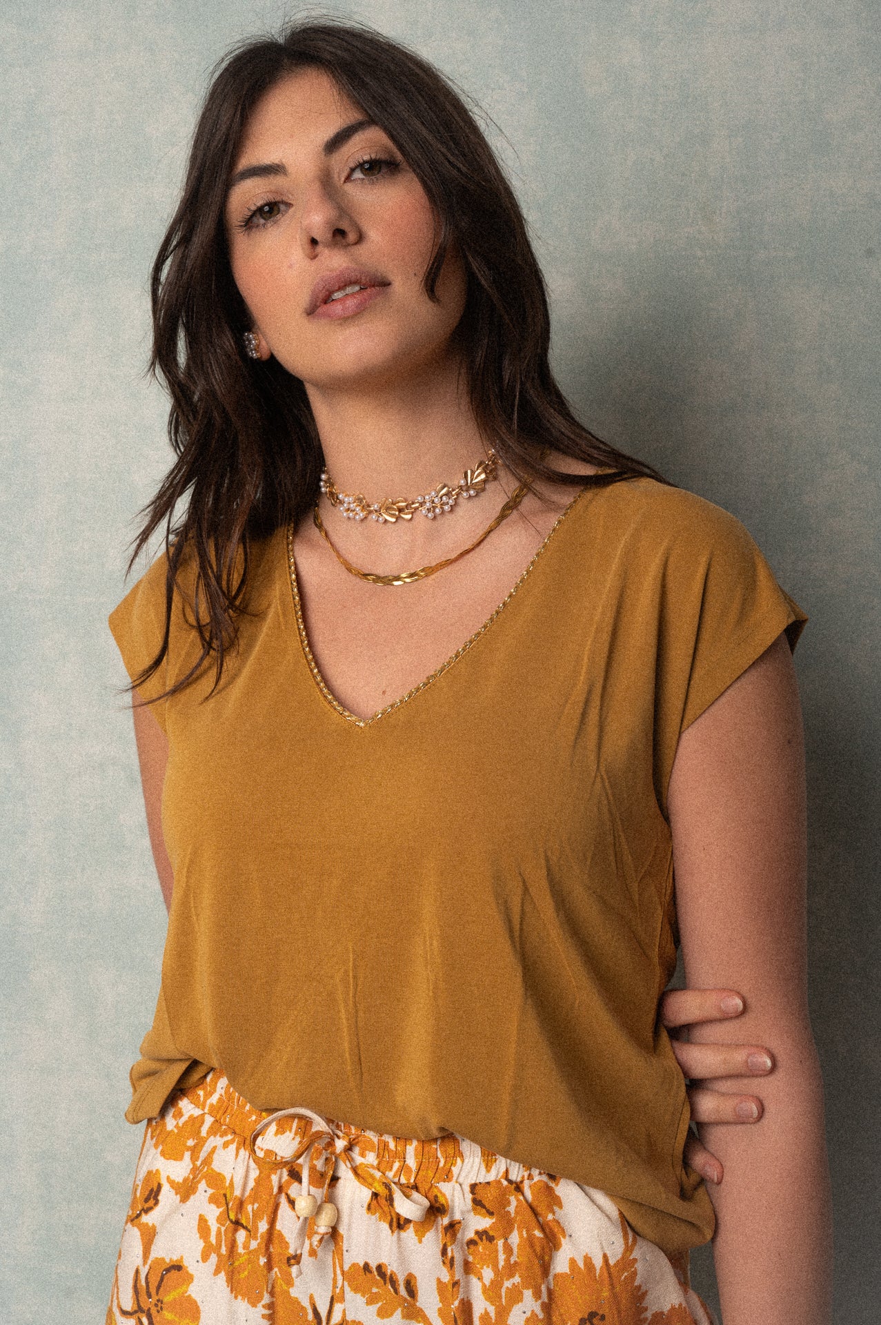 T-shirt smanicata color ocra