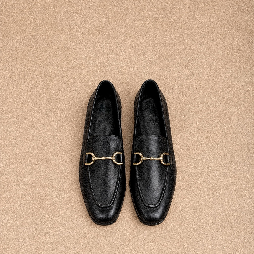 Mocassino Donna Nero Effetto Pelle con Morsetto Horsebit Dorato