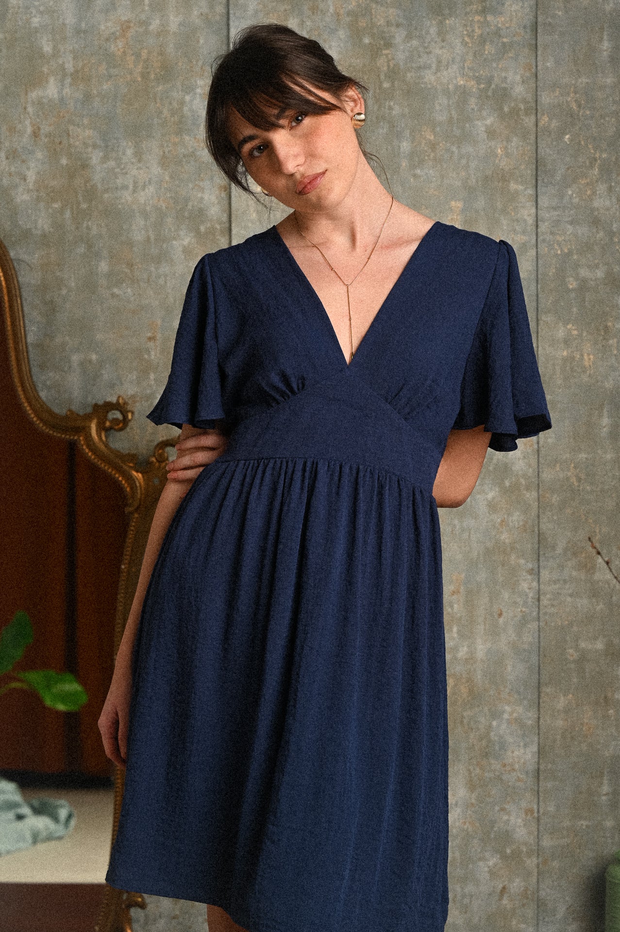 Abito Orchidea Blu Donna con Scollo Posteriore e Laccio