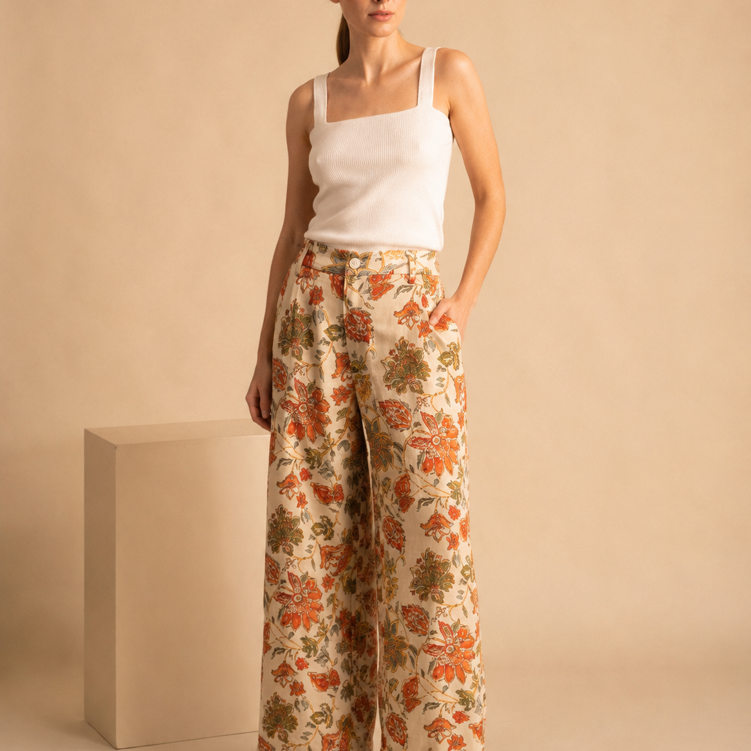 Pantalone Palazzo HERITAGE flower in Cotone