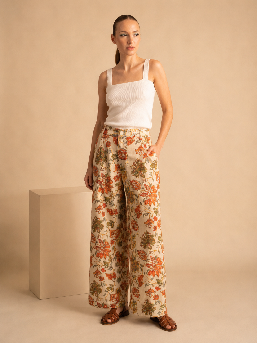 Pantalone Palazzo HERITAGE flower in Cotone