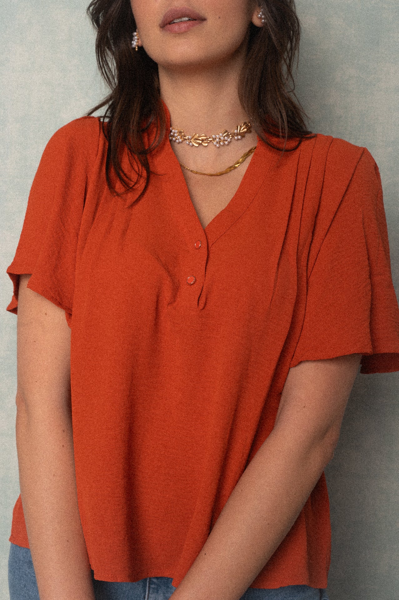 Blusa manica corta color terracotta