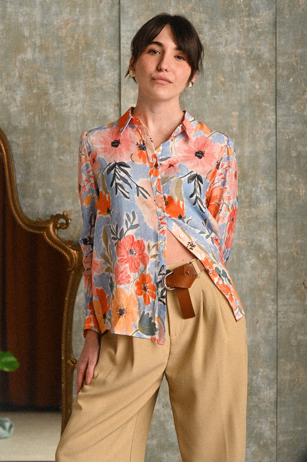 Camicia Donna Fantasia Floreale Edera in Viscosa