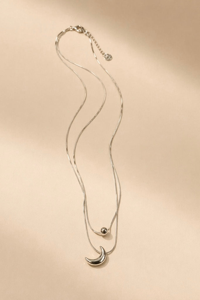 Collana Donna Doppio Ciondolo Luna e Sfera Argento Regolabile