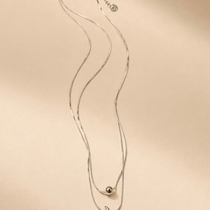Collana Donna Doppio Ciondolo Luna e Sfera Argento Regolabile