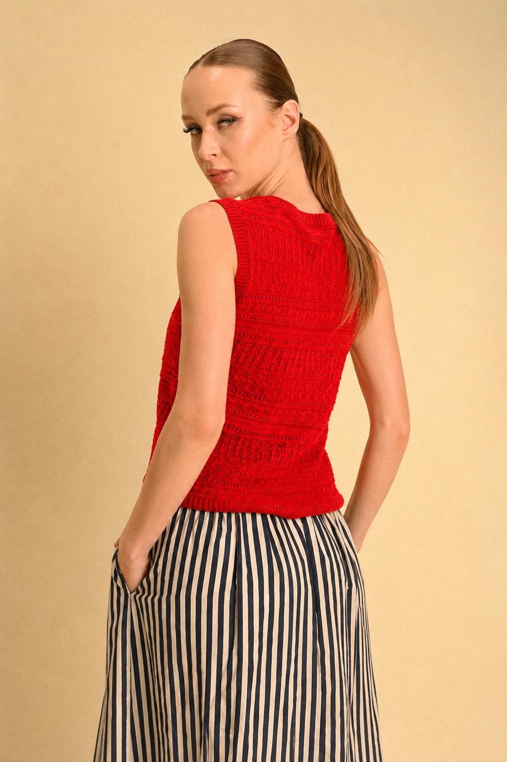 Top Riviera Vietri rosso in Cotone Traforato Donna