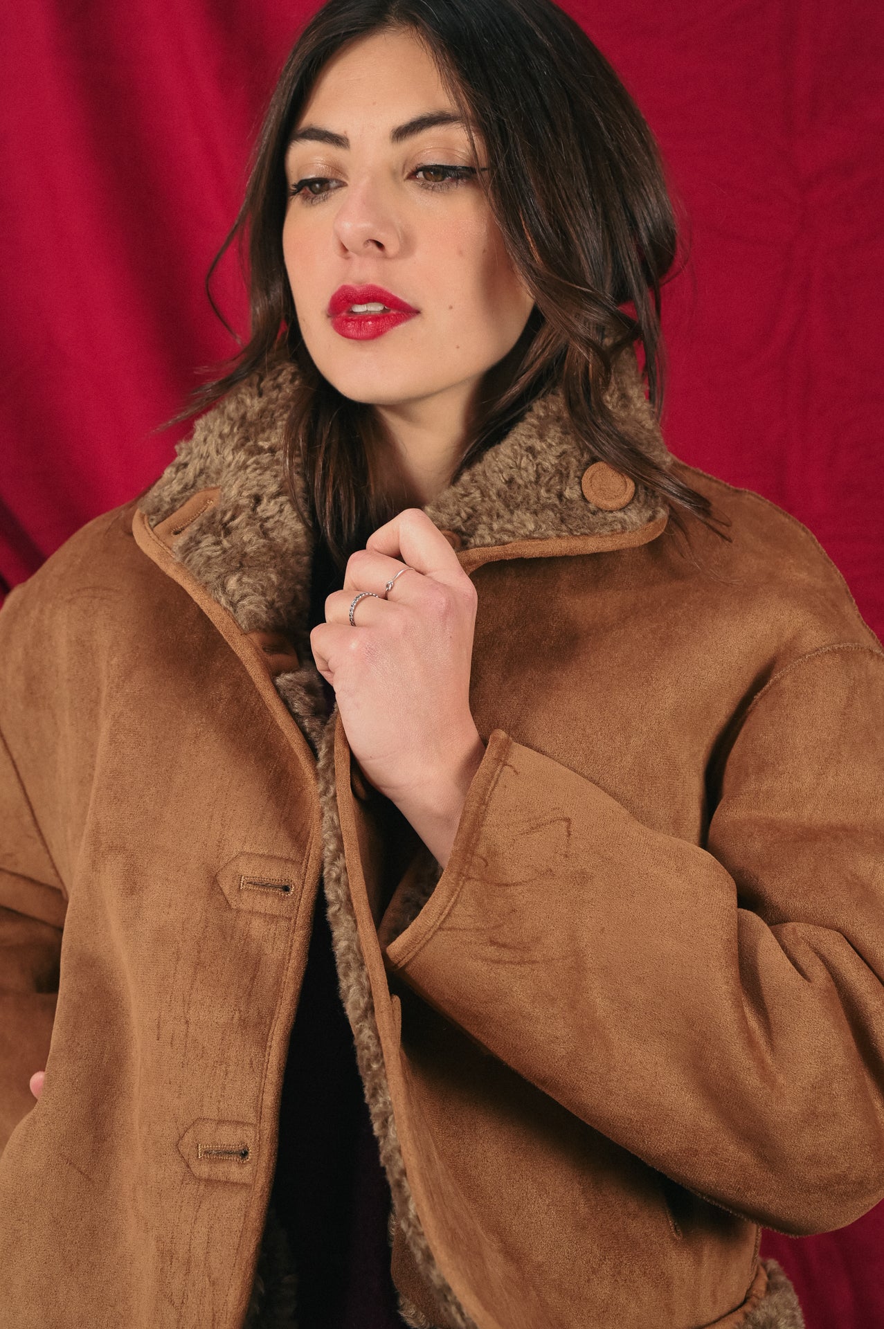 Giaccone Donna Double-Face Camoscio e Pelliccia Finta