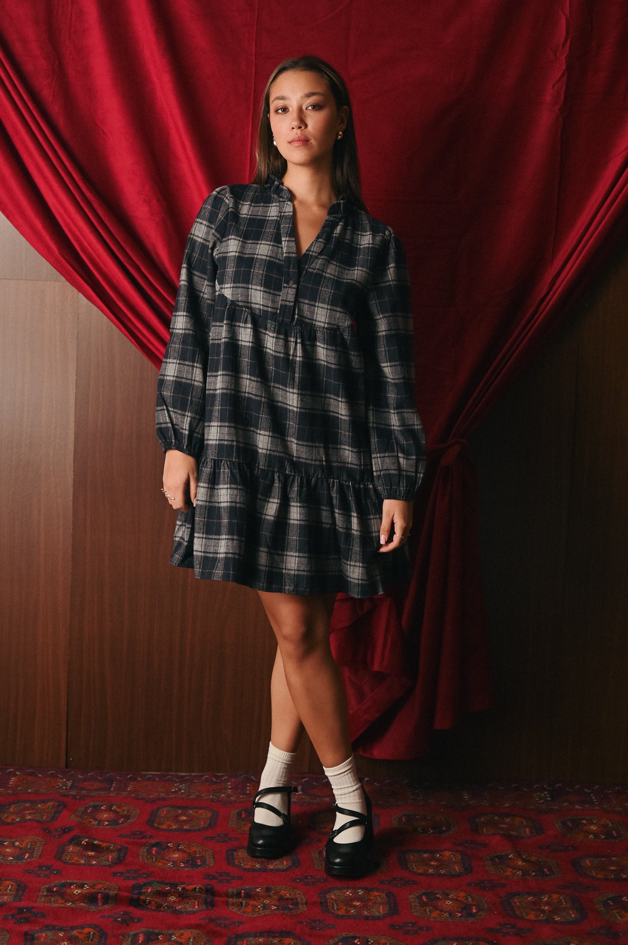 Mini Abito Tartan Blu Donna | Vestito Scozzese | Taglio Svasato Strutturato