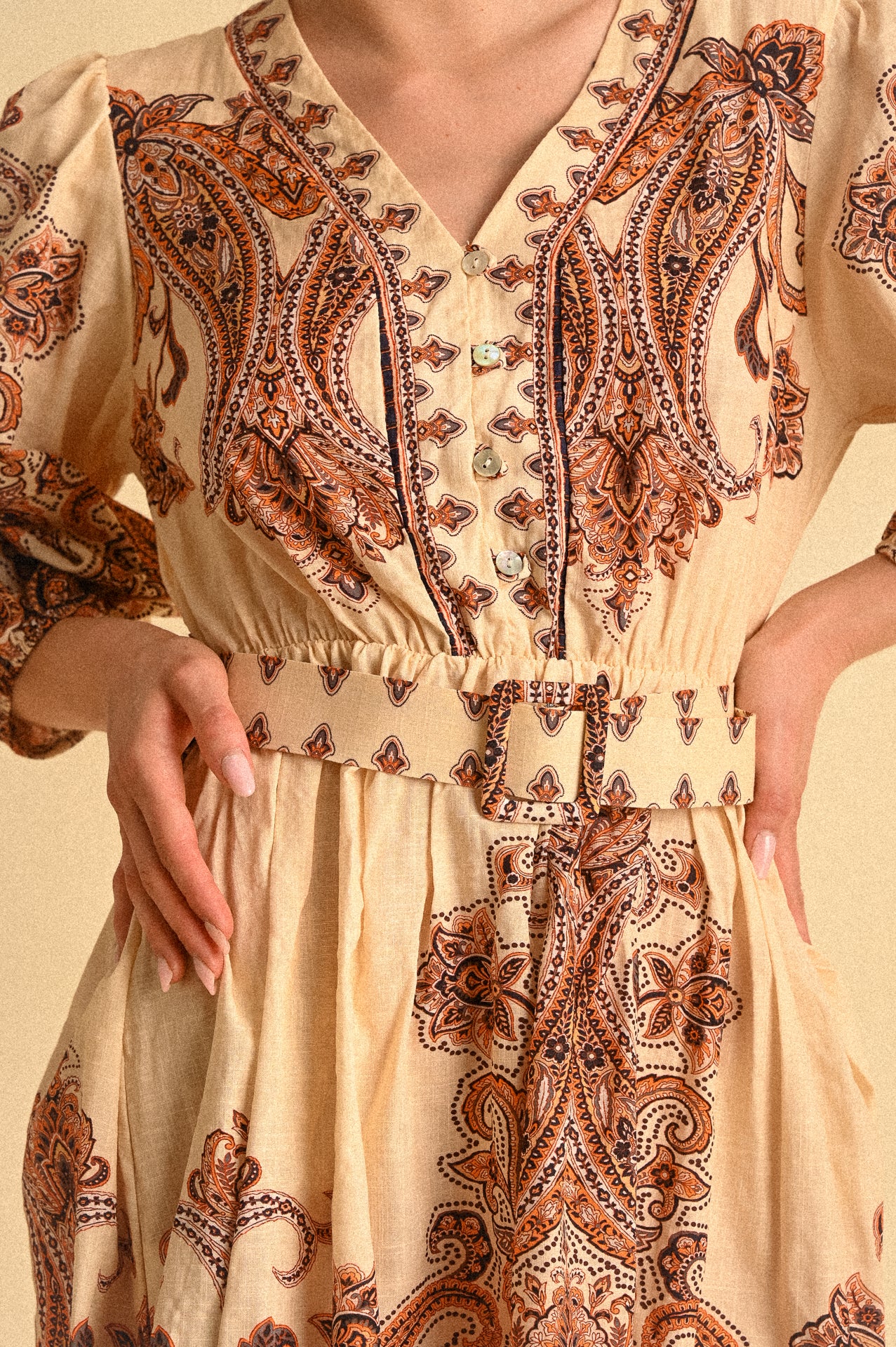 Abito Marrakech Kasbah Paisley in Cotone con Cintura e Maniche 3/4 Donna