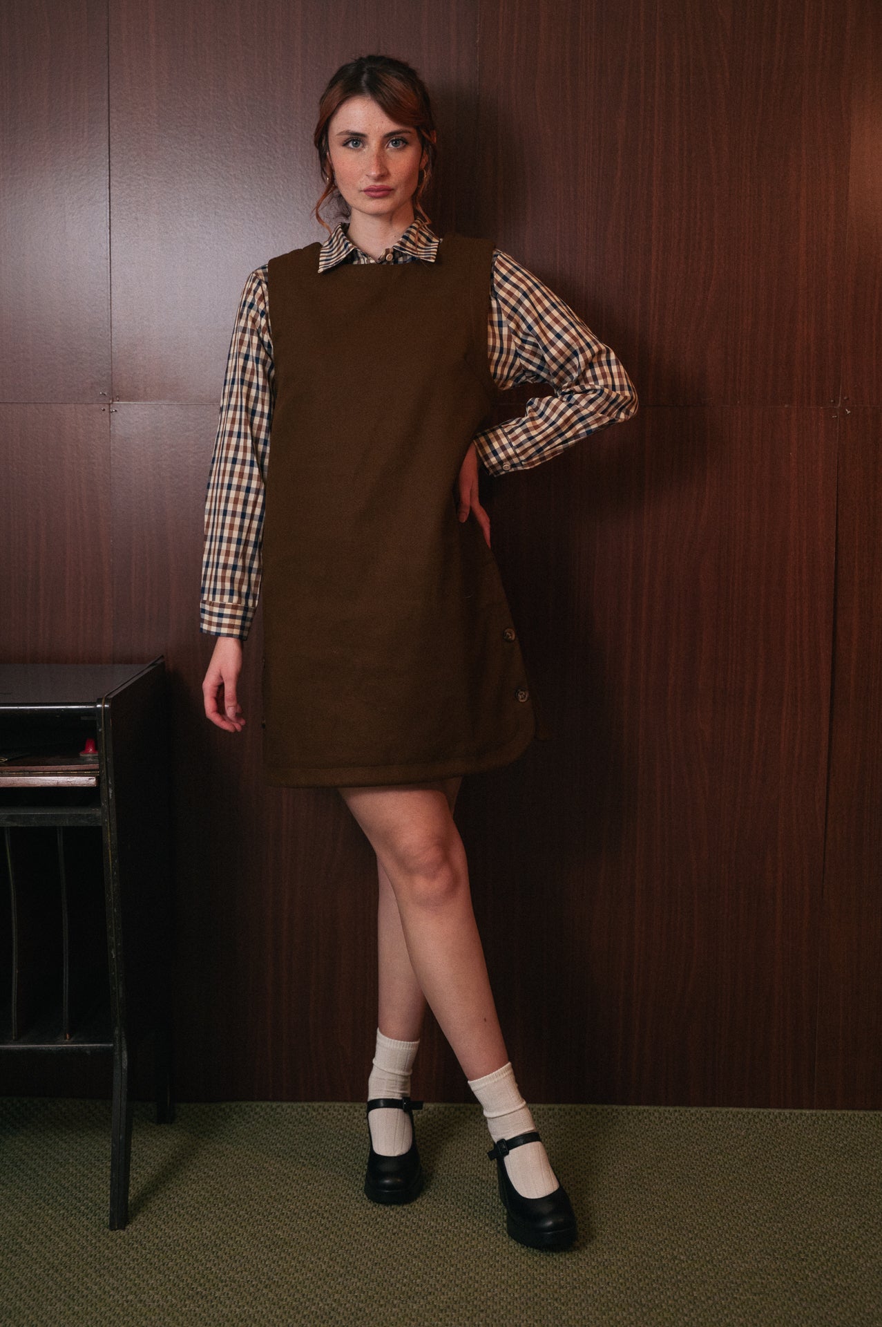 Abito Mini Donna a Bretelle Marrone | Stile Salopette (Pinafore Dress) | Senza Maniche